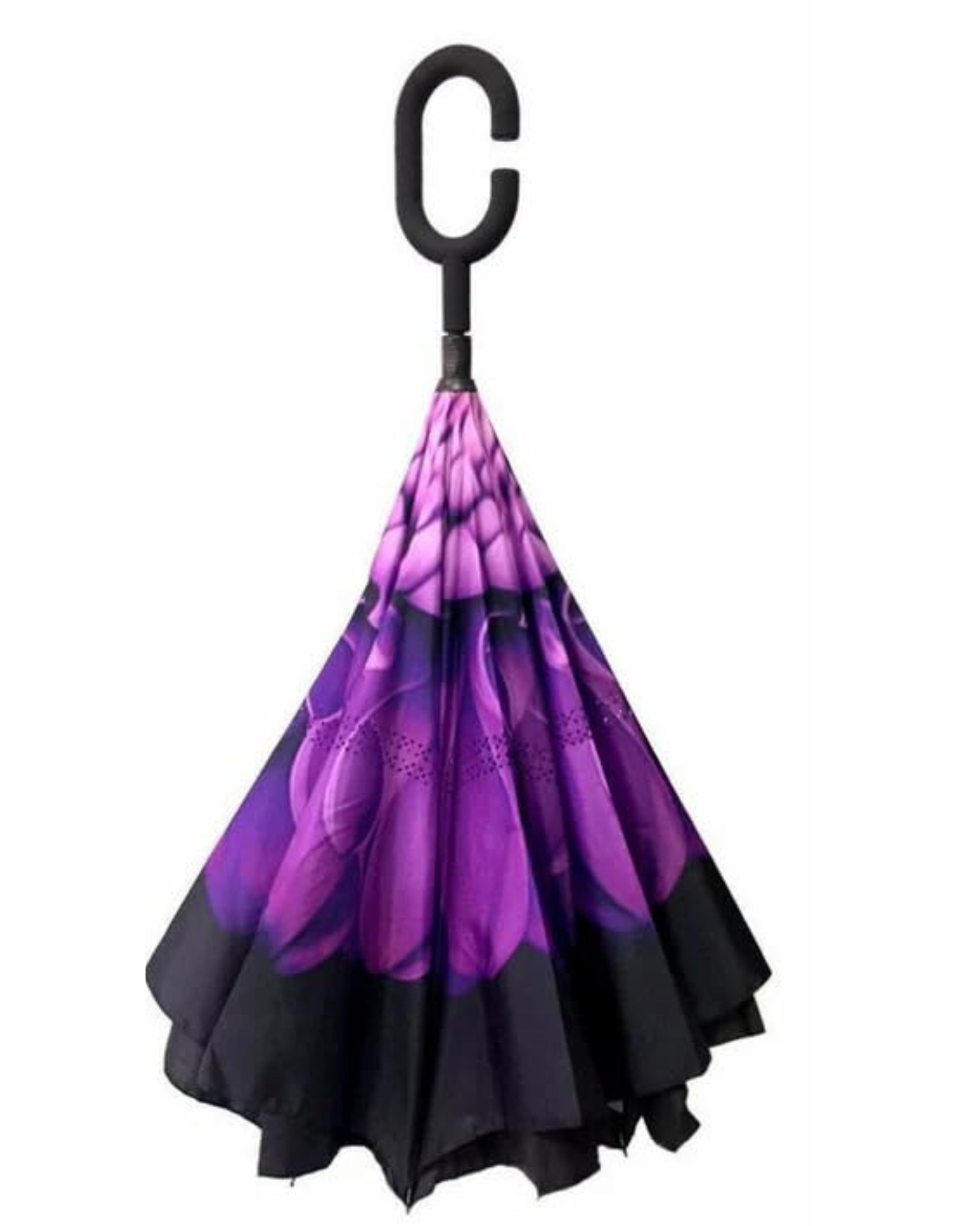 Upside Down® Inverted Umbrella with Flower Print – Windproof Double Layer Rain Protection with Hands-Free C-Shaped Handle | Reverse Closing Umbrella for Car, Travel & Daily Use