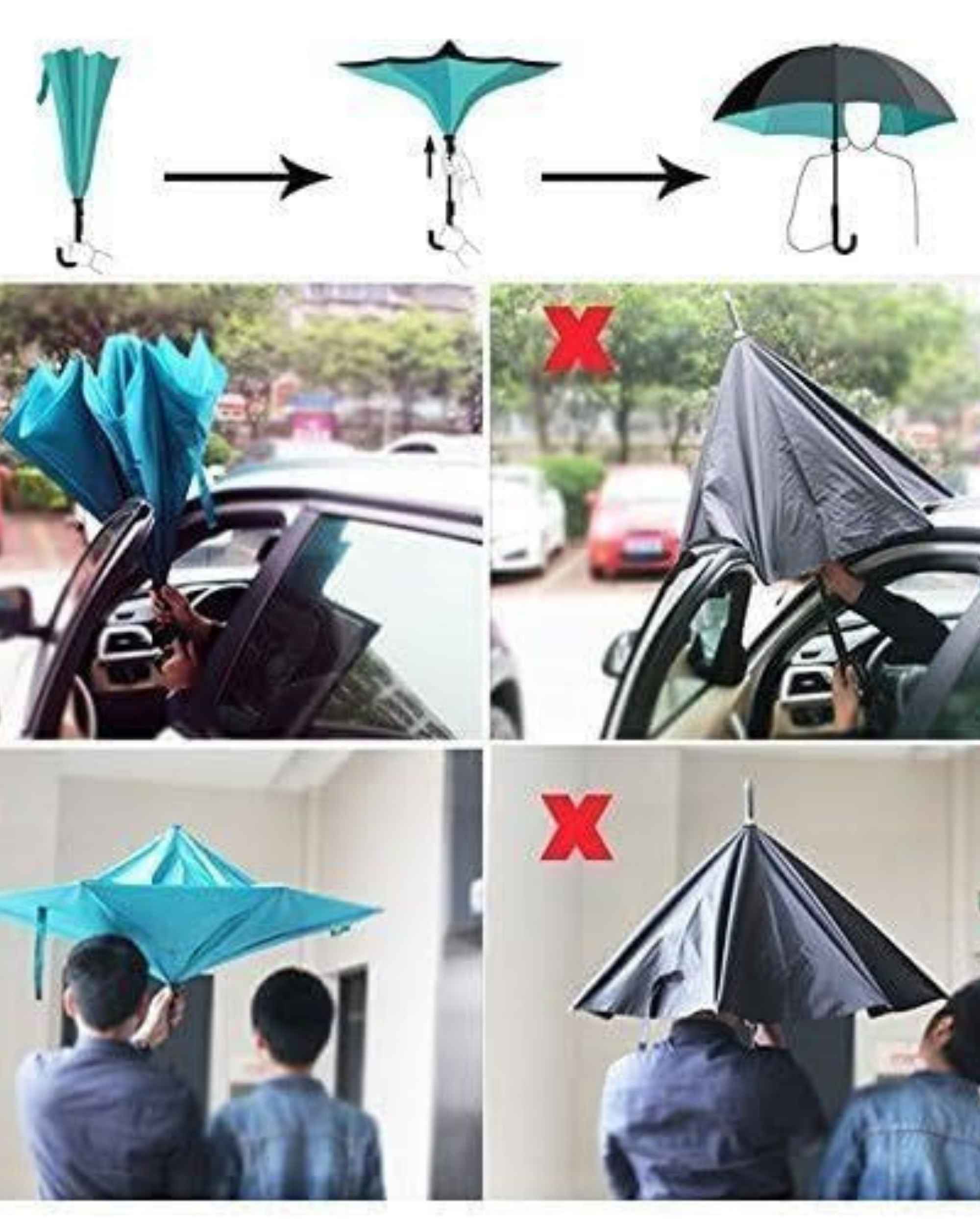 Upside Down® Inverted Umbrella with Flower Print – Windproof Double Layer Rain Protection with Hands-Free C-Shaped Handle | Reverse Closing Umbrella for Car, Travel & Daily Use