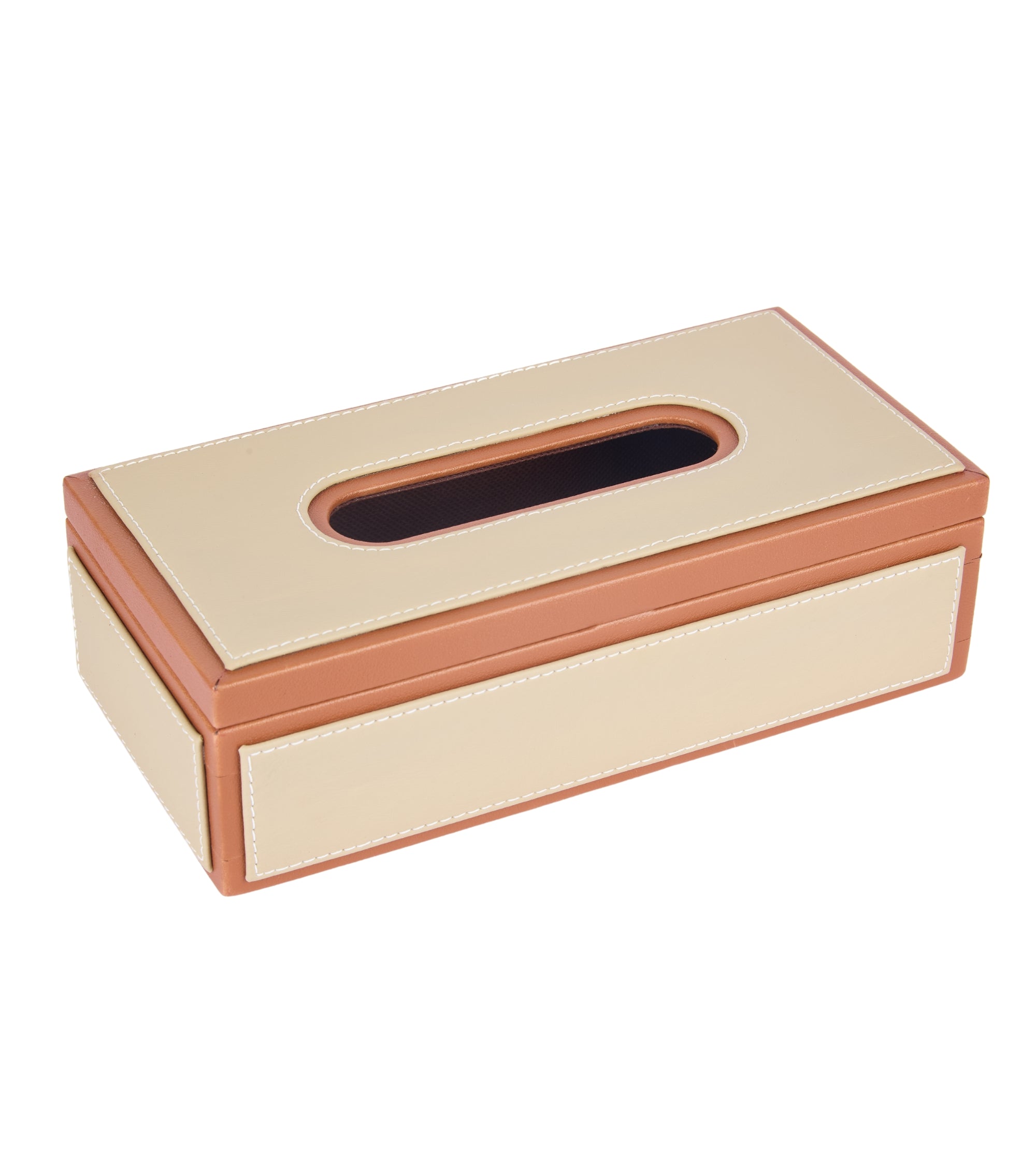 Premsons® Faux Leather Tissue Box for Home, Office, Car - Two Tone - Rectangle - Beige + Orange