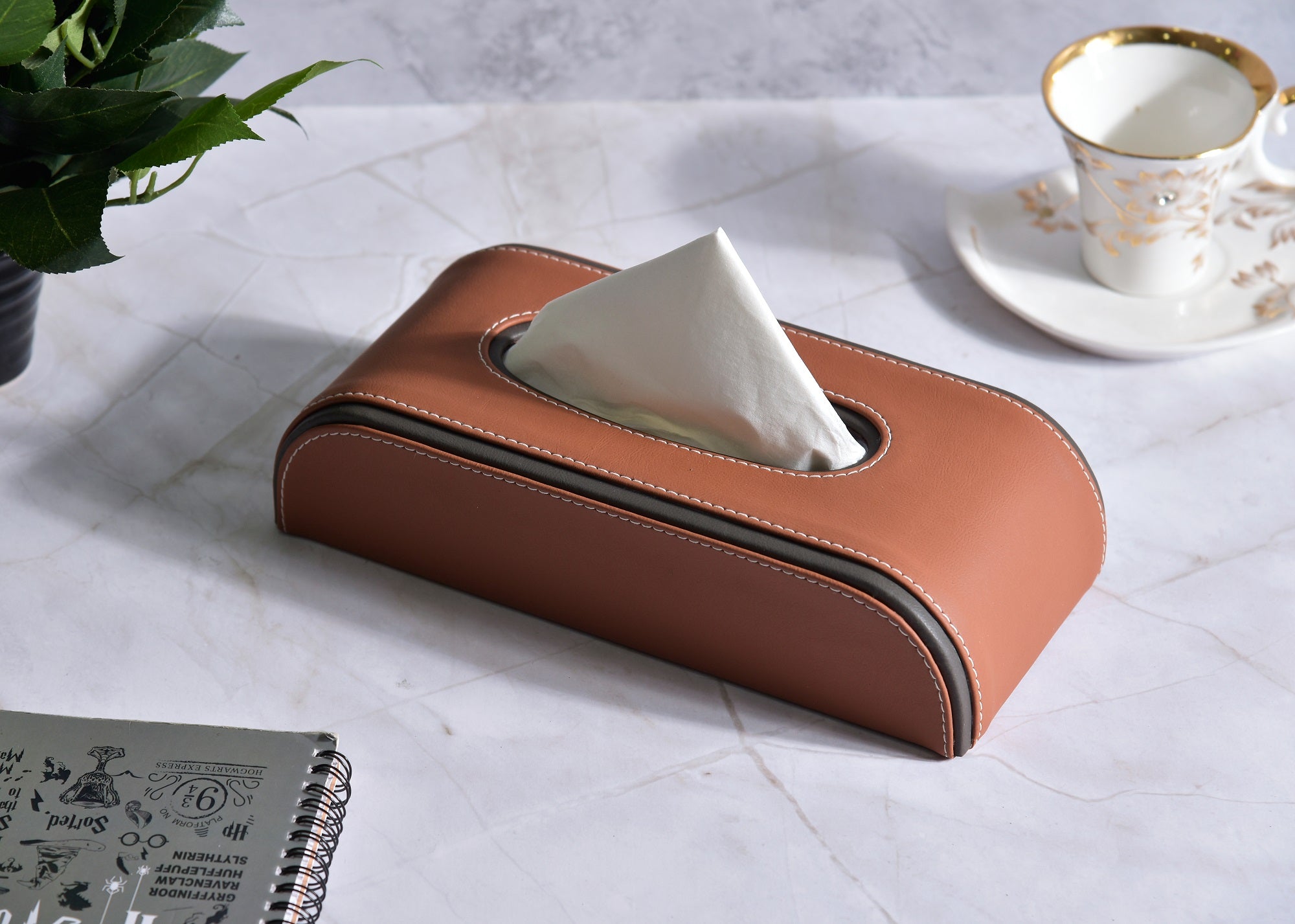 Premsons® Faux Leather Tissue Box for Home, Office, Car - Two Tone - Curve - Brown + Dark Brown