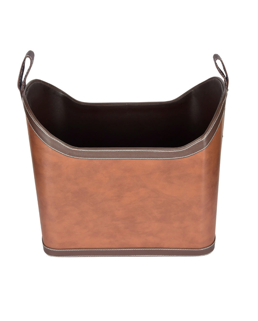 Premsons® Magazine Holder - Faux Leather Magazine Rack & Organizer for Home & Office - Leatherette Stand for Books, Magazines, Documents, & Files - Perfect for Study & Living Room - Tan + Brown
