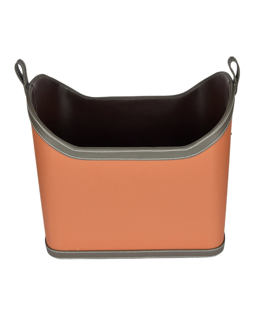 Premsons® Magazine Holder - Faux Leather Magazine Rack & Organizer for Home & Office - Leatherette Stand for Books, Magazines, Documents, & Files - Perfect for Study & Living Room - Orange + Grey