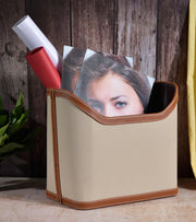 Premsons® Magazine Holder - Faux Leather Magazine Rack & Organizer for Home & Office - Leatherette Stand for Books, Magazines, Documents, & Files - Perfect for Study & Living Room - Beige + Orange