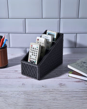 Premsons® Woven Remote Holder - Stylish Organizer - 4 Compartments - Black