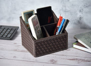 Premsons® Woven Remote Holder - Stylish Organizer - 3 Compartments - Rectangle - Brown