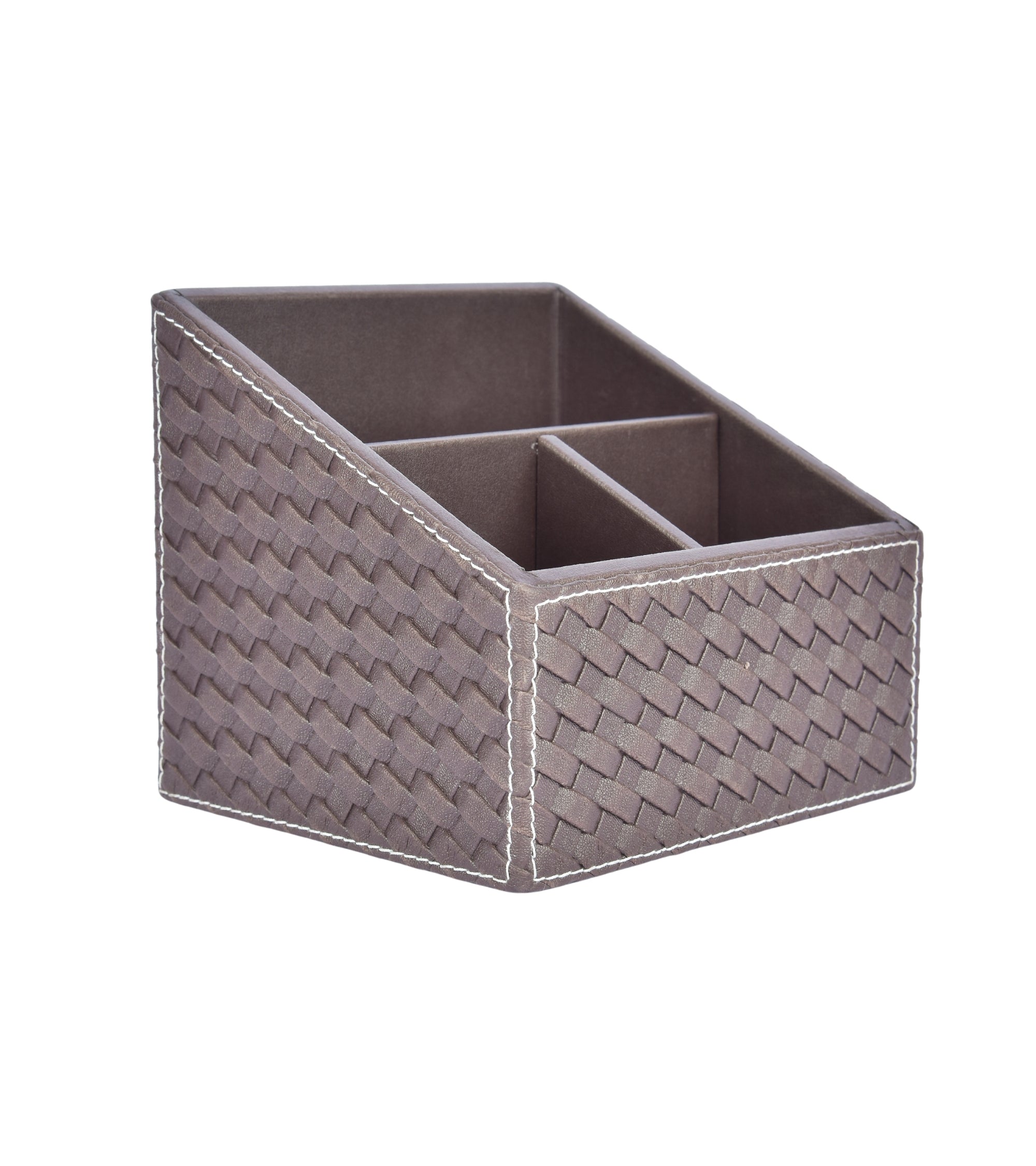Premsons® Woven Remote Holder - Stylish Organizer - 3 Compartments - Rectangle - Brown