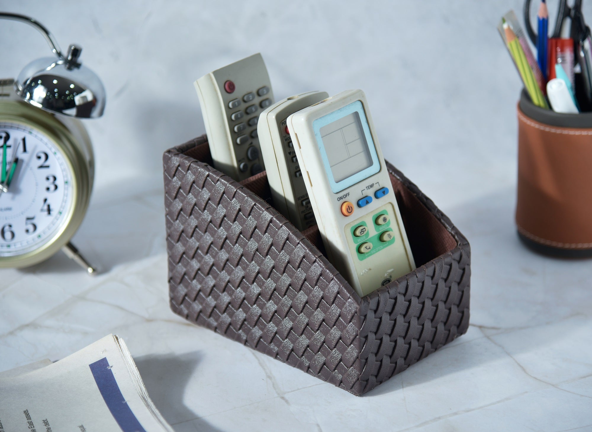 Premsons® Woven Remote Holder - Stylish Organizer - 3 Compartments - Curve - Brown