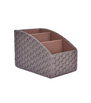 Curved woven remote organizer, three compartments, dark brown with fabric lining