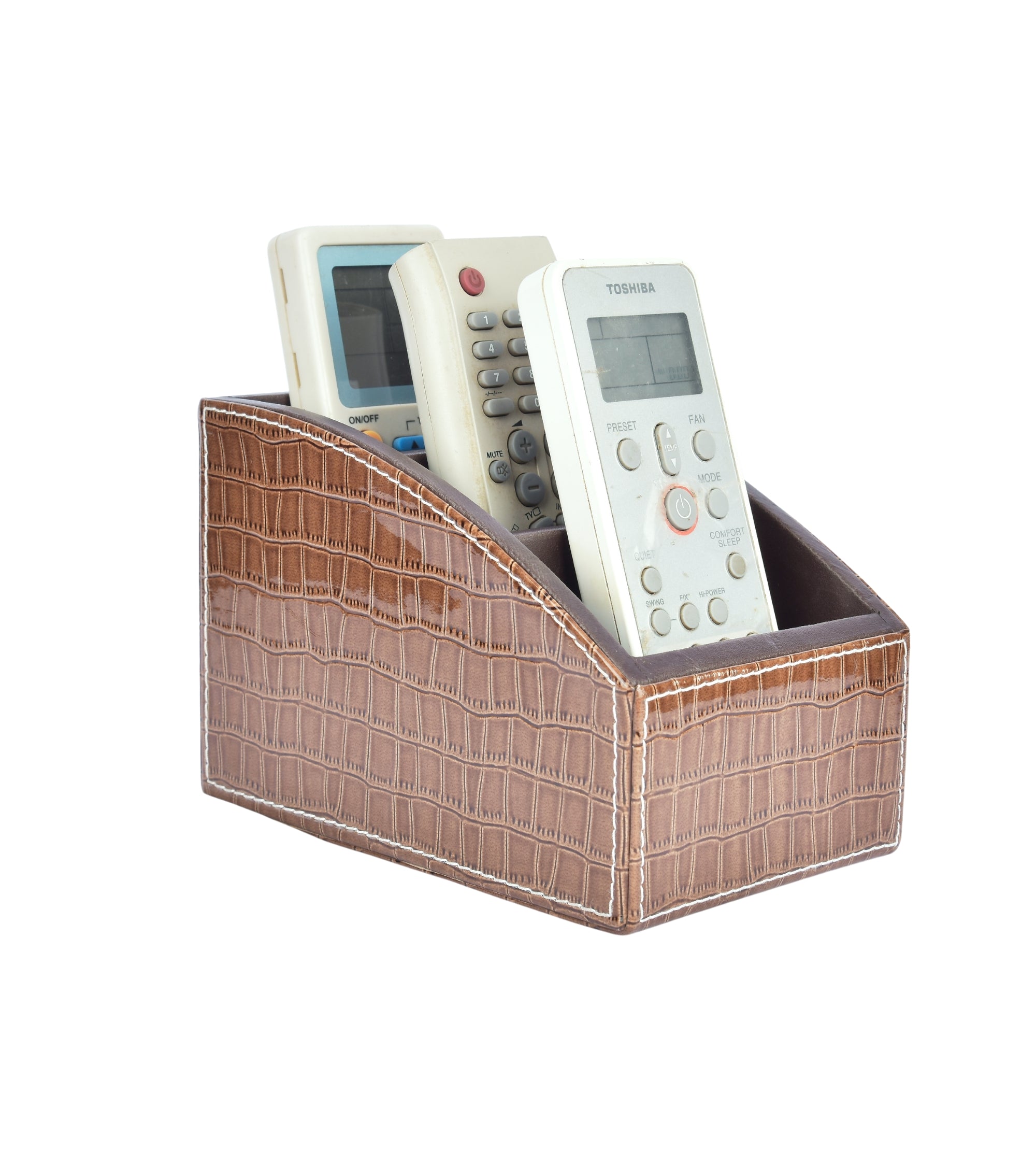 Premsons® Croc Remote Holder - Stylish Organizer - 3 Compartments - Curve - Brown