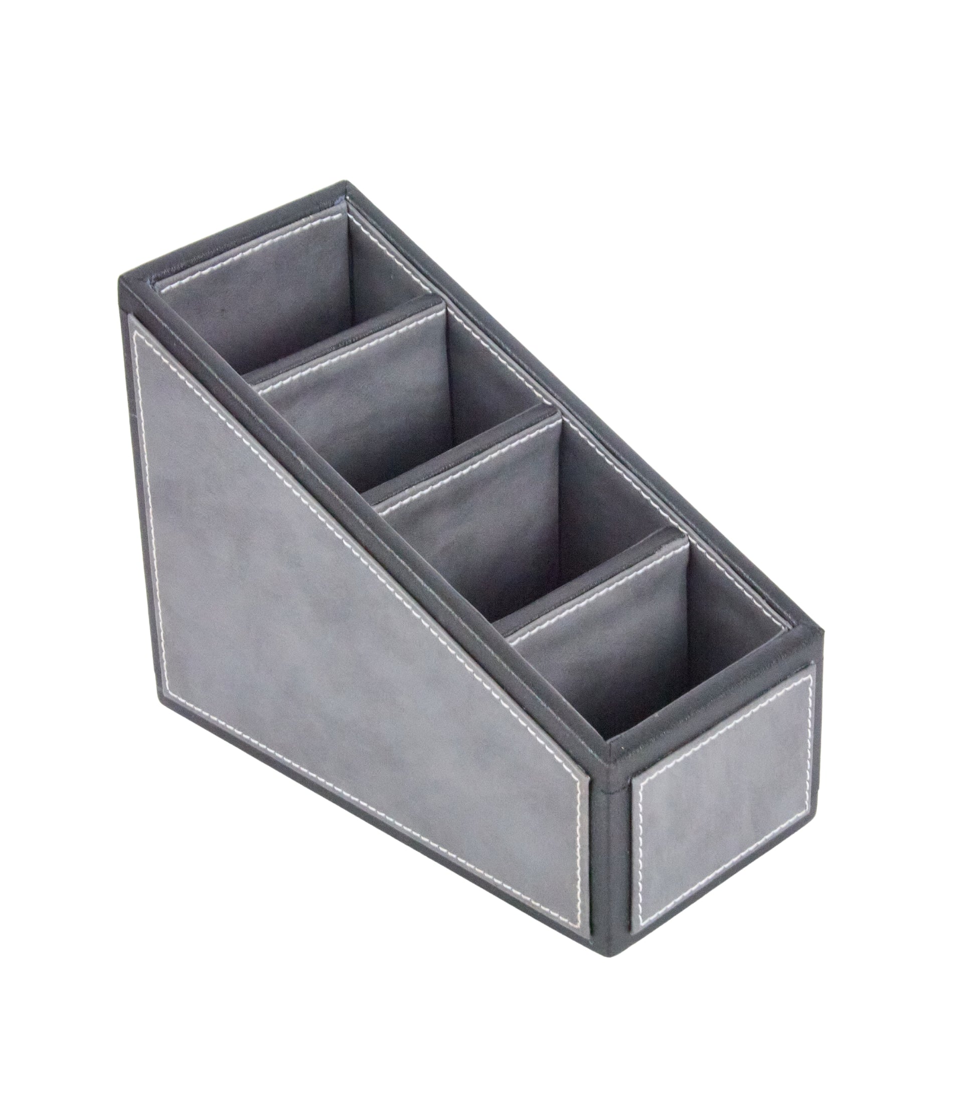 Two-tone 4-compartment pen organizer, light grey with stitched compartment dividers
