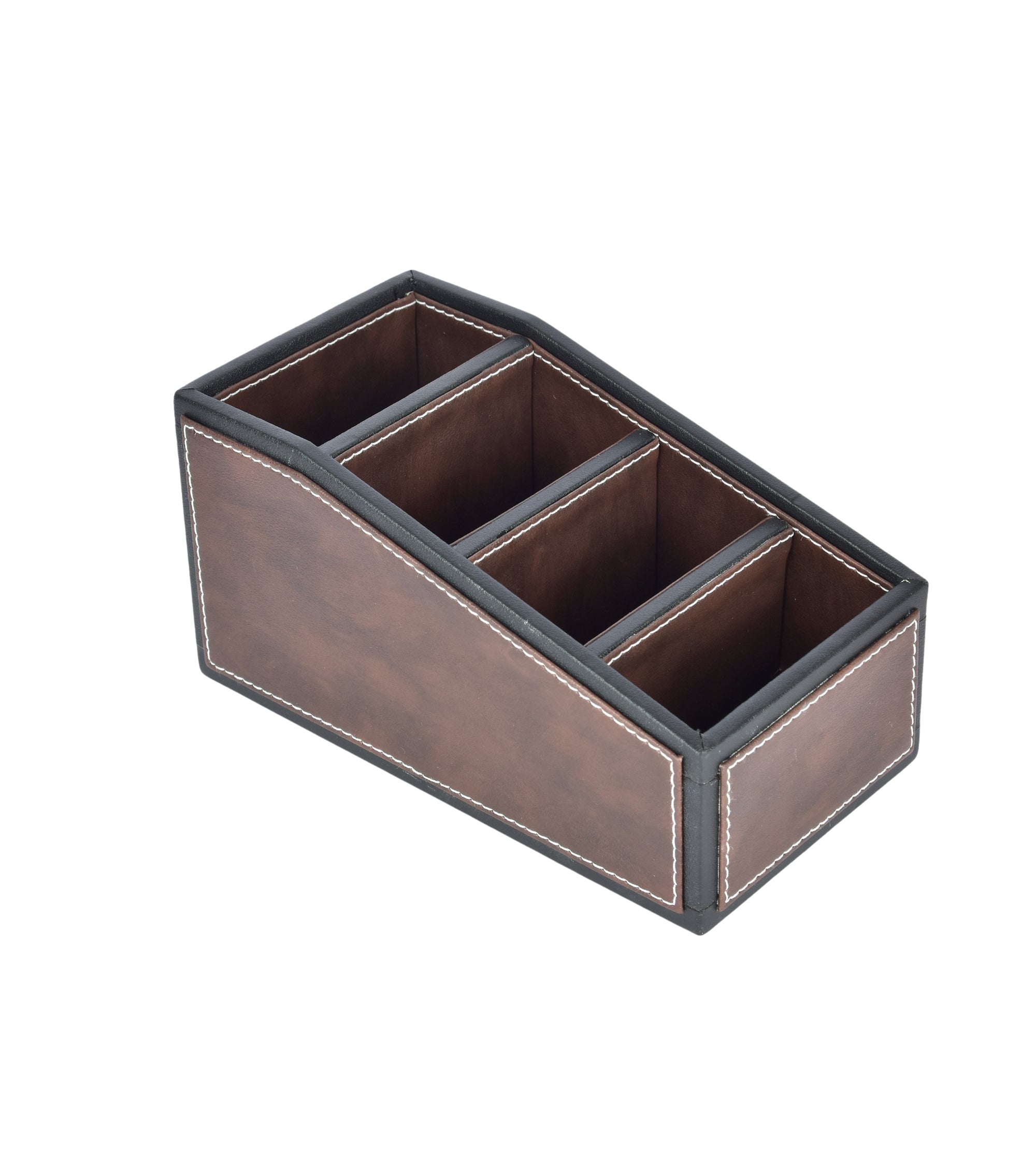 Premsons® Two Tone Remote Holder - Stylish Organizer - 4 Compartments - Curve - Dark Brown