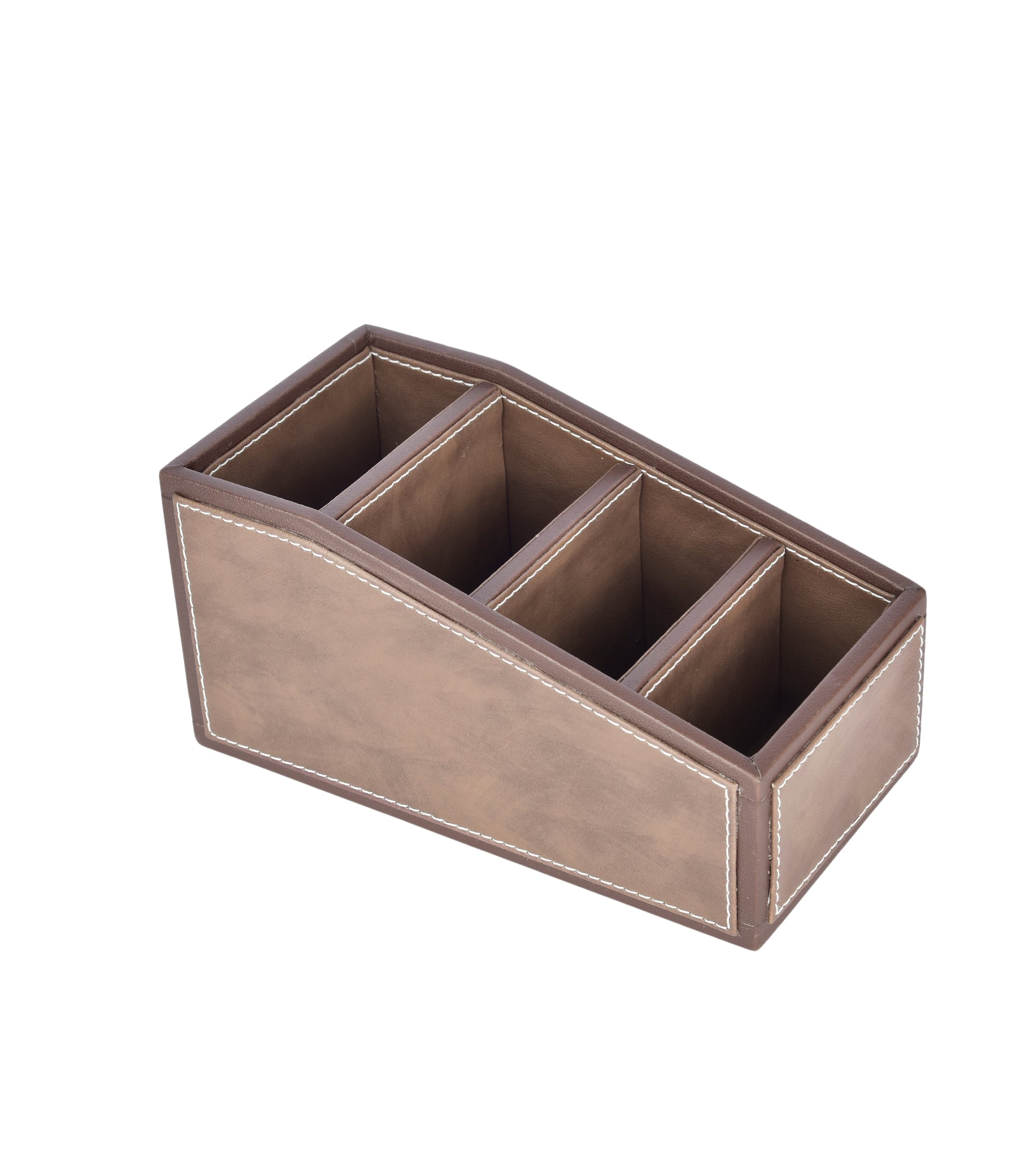 Premsons® Two Tone Remote Holder - Stylish Organizer - 4 Compartments - Curve - Brown