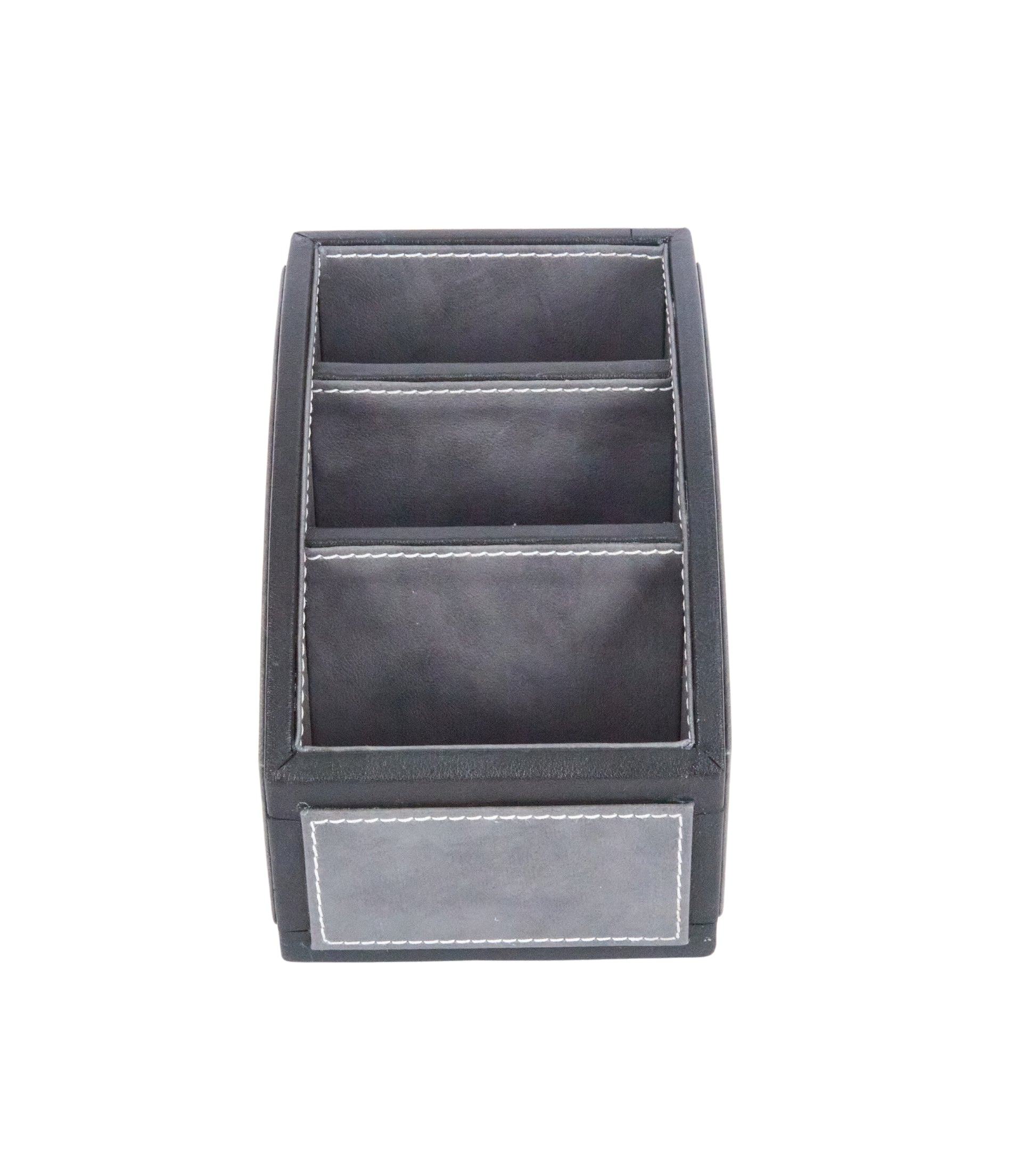 Two-tone remote holder, 3 compartments; dark grey with light trim and top divider
