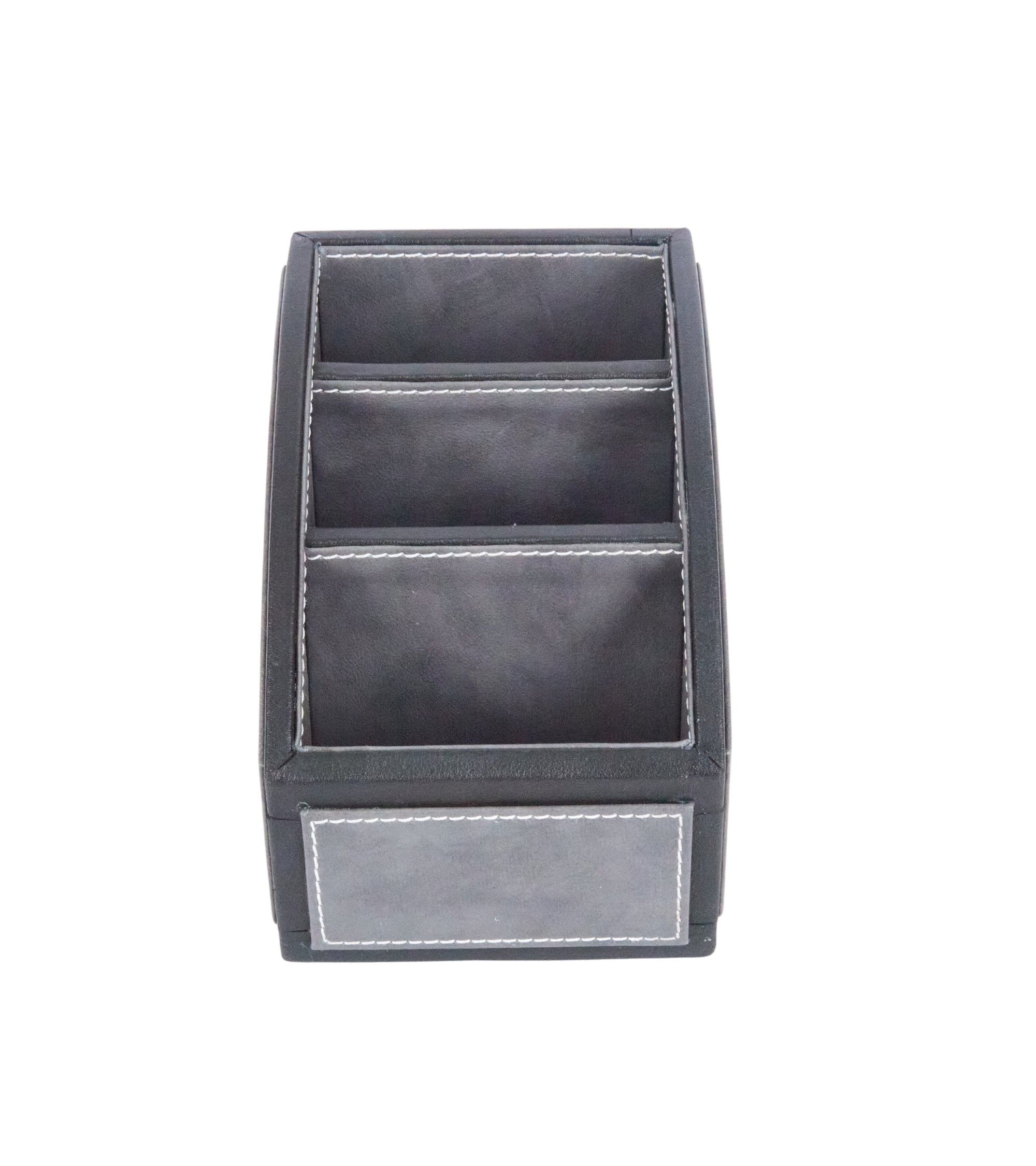 Two-tone remote holder, 3 compartments; dark grey with light trim and top divider