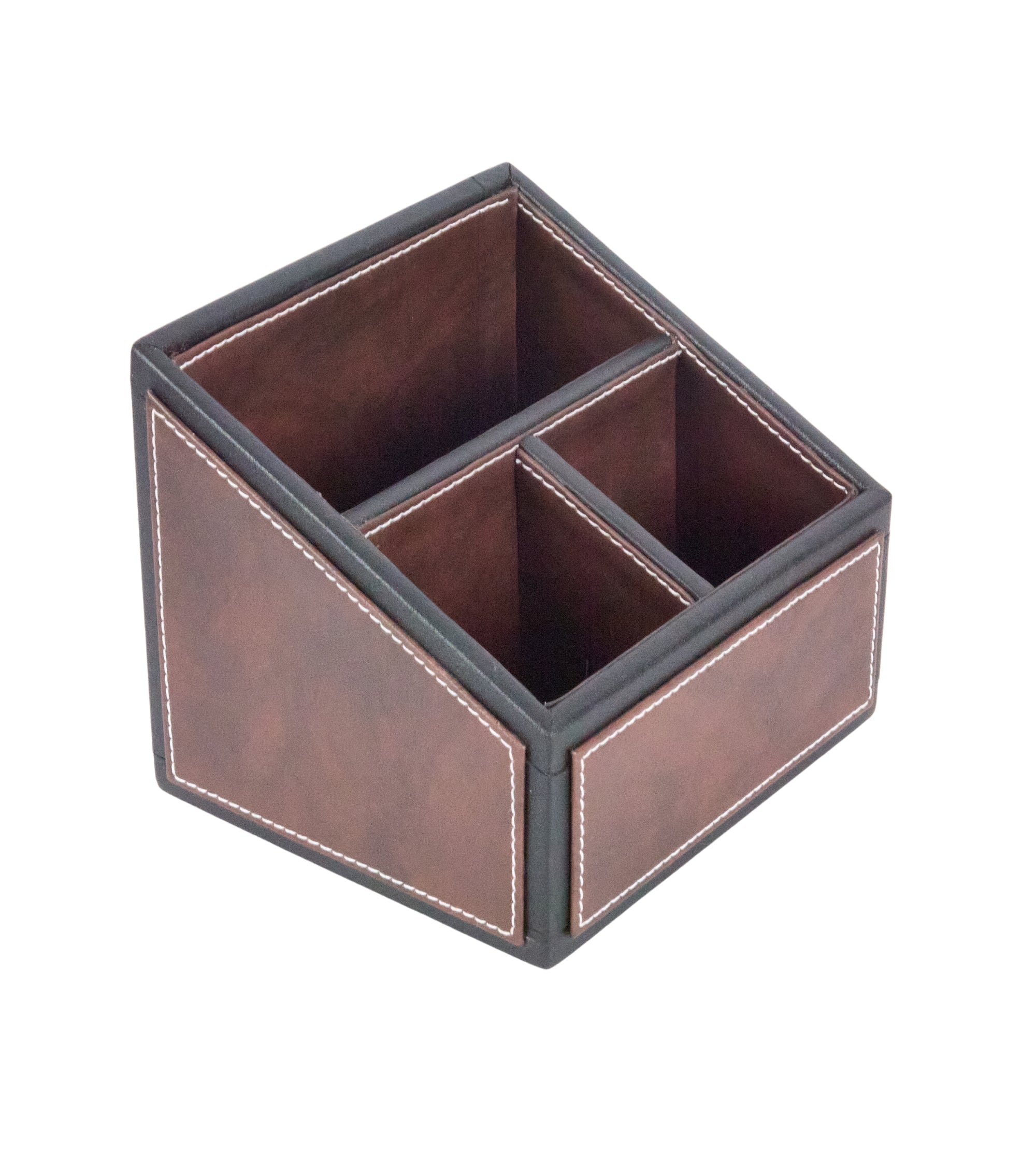 Premsons® Two Tone Remote Holder - Stylish Organizer - 3 Compartments - Rectangle - Dark Brown