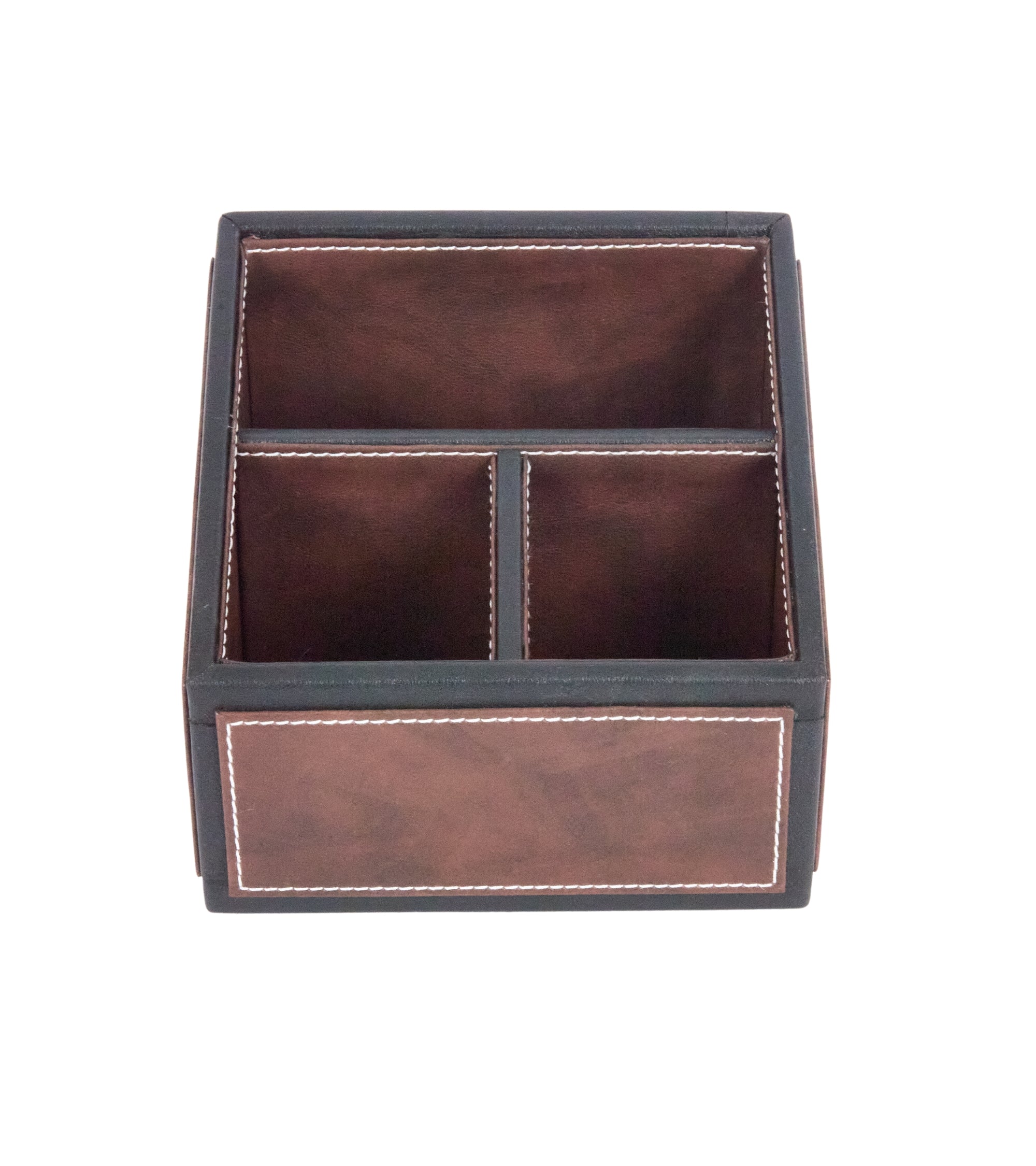 Premsons® Two Tone Remote Holder - Stylish Organizer - 3 Compartments - Rectangle - Dark Brown