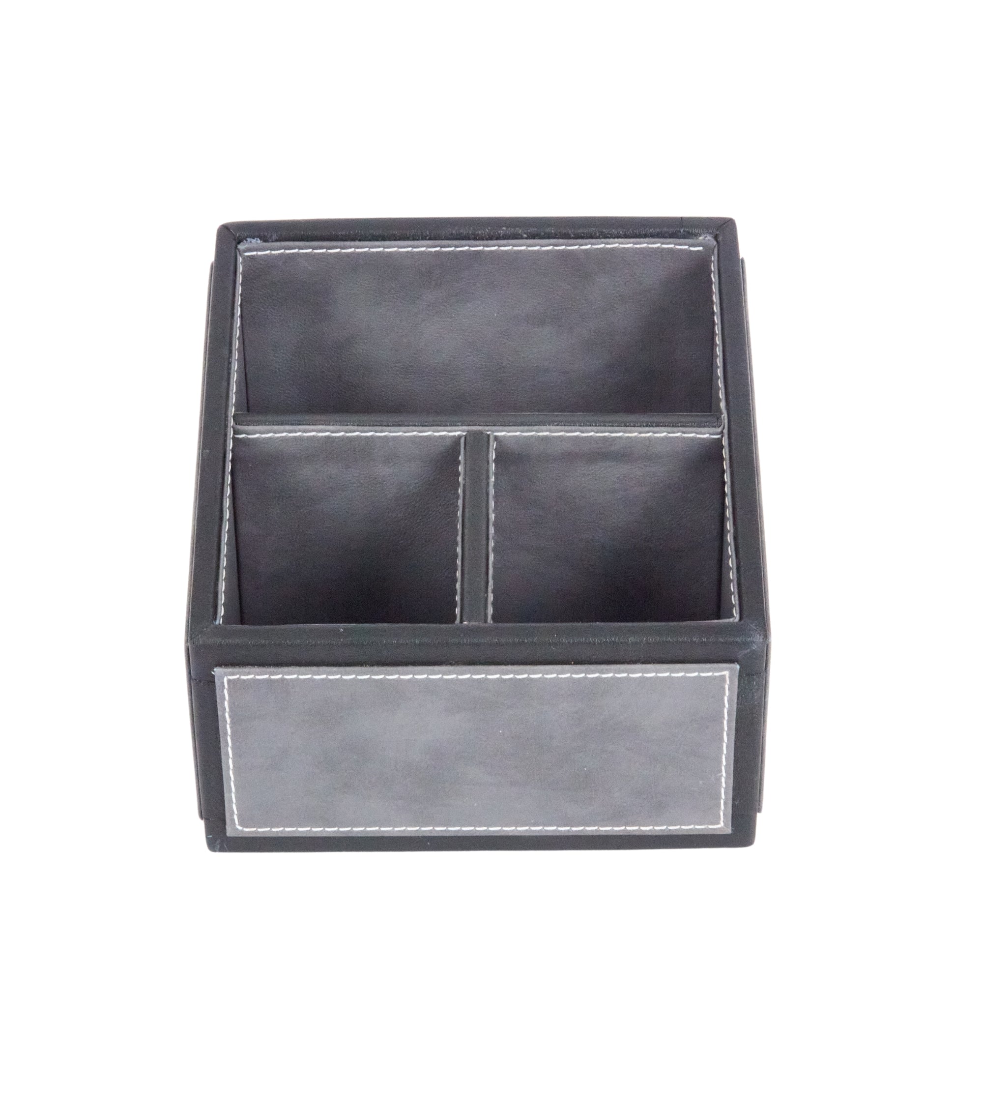 Two-tone remote holder with 3 compartments, rectangular organizer in grey and dark grey