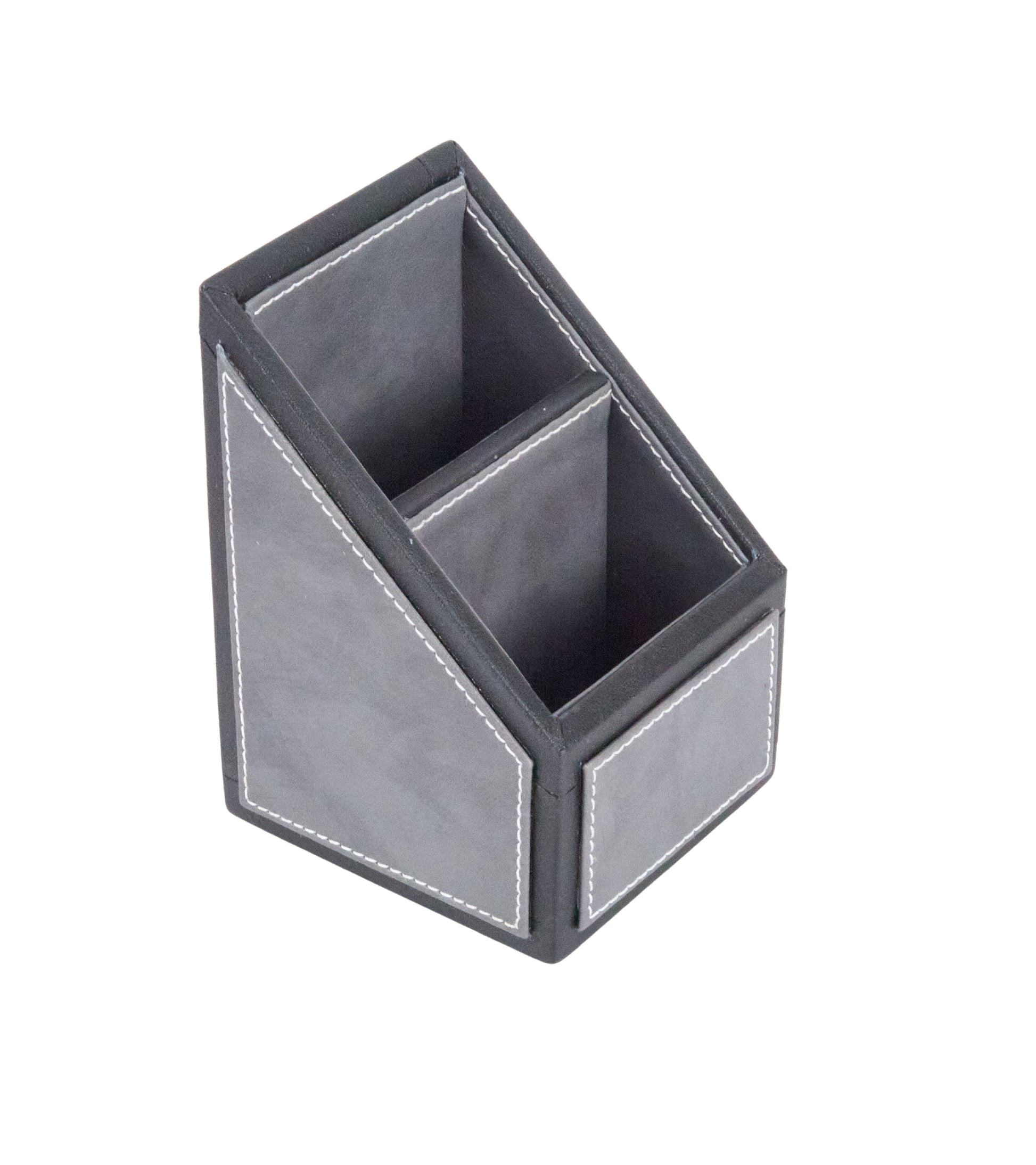 Two-compartment remote holder, light gray faux leather organizer with divider