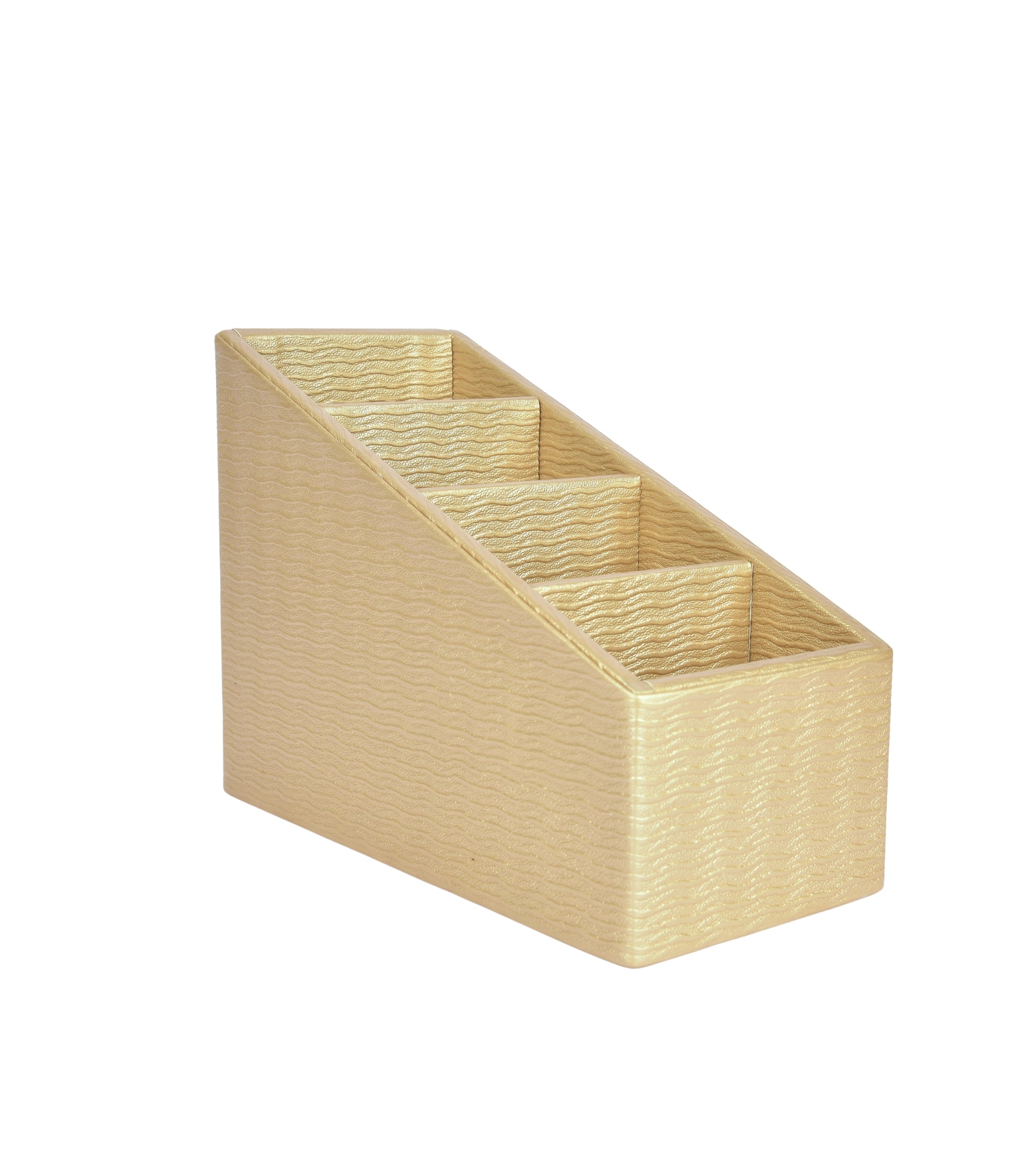 Premsons® Plain Remote Holder - Stylish Organizer - 4 Compartments - Golden Wavy