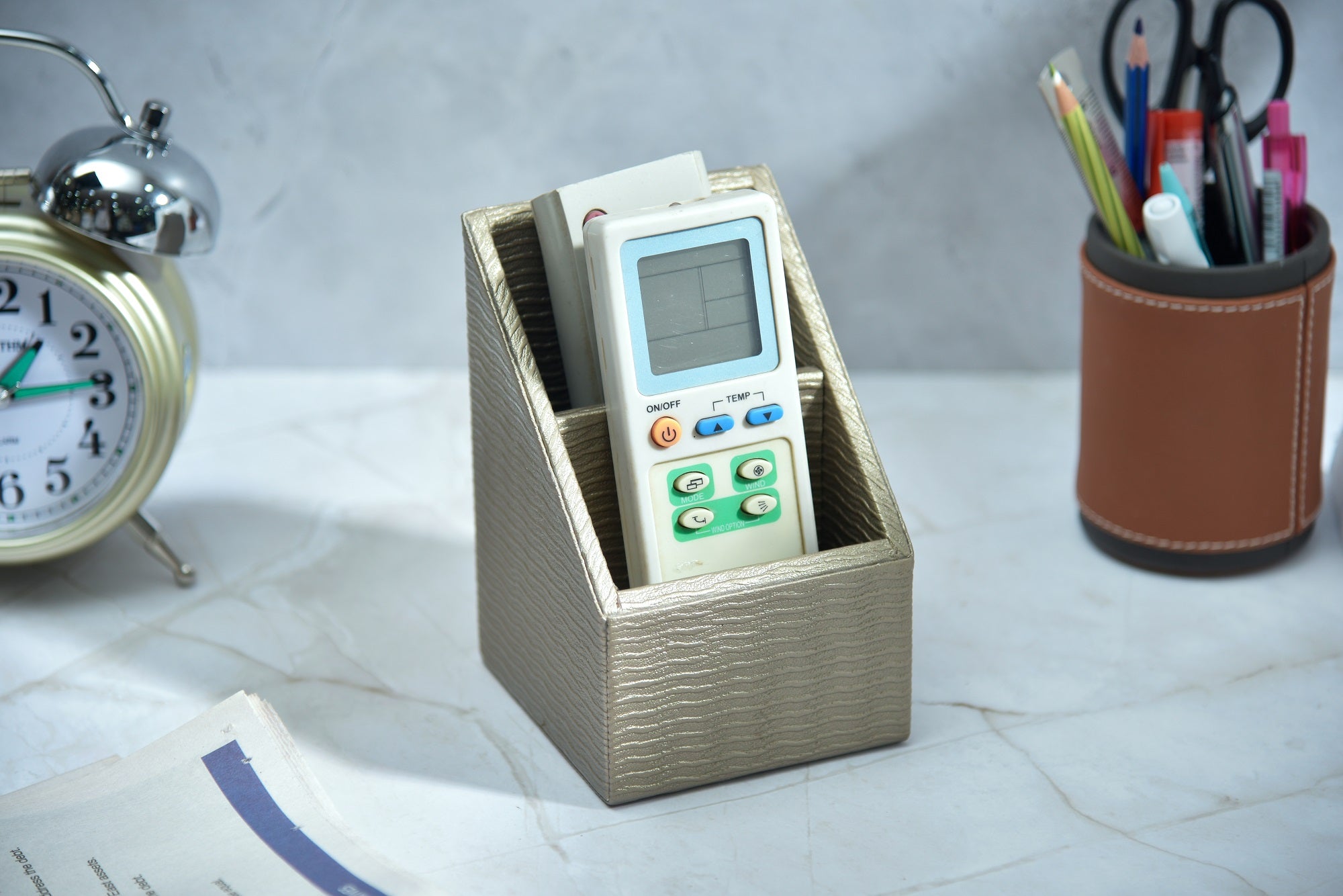 Premsons® Plain Remote Holder - Stylish Organizer - 2 Compartments - Copper Wavy