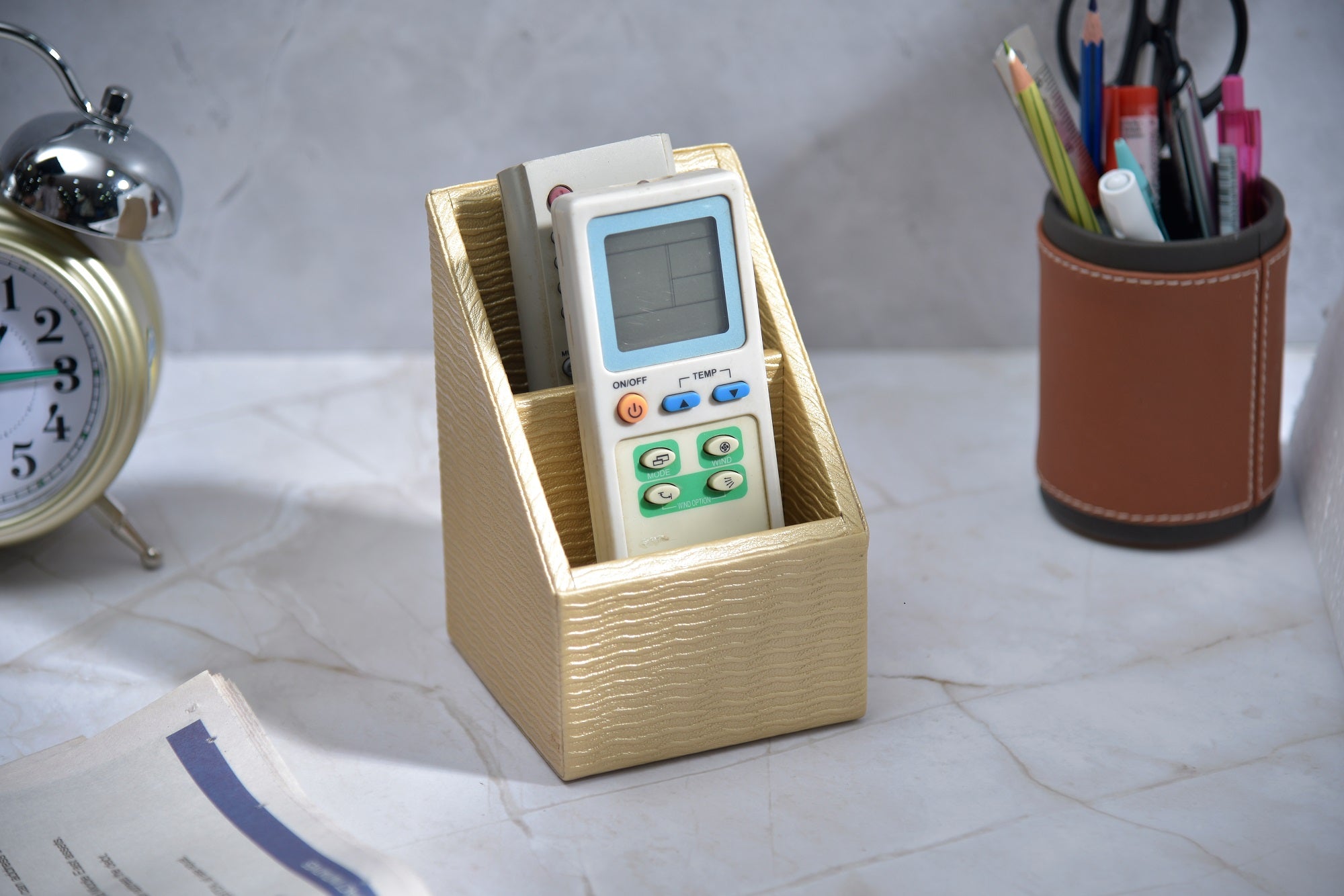 Premsons® Plain Remote Holder - Stylish Organizer - 2 Compartments - Light Golden Wavy