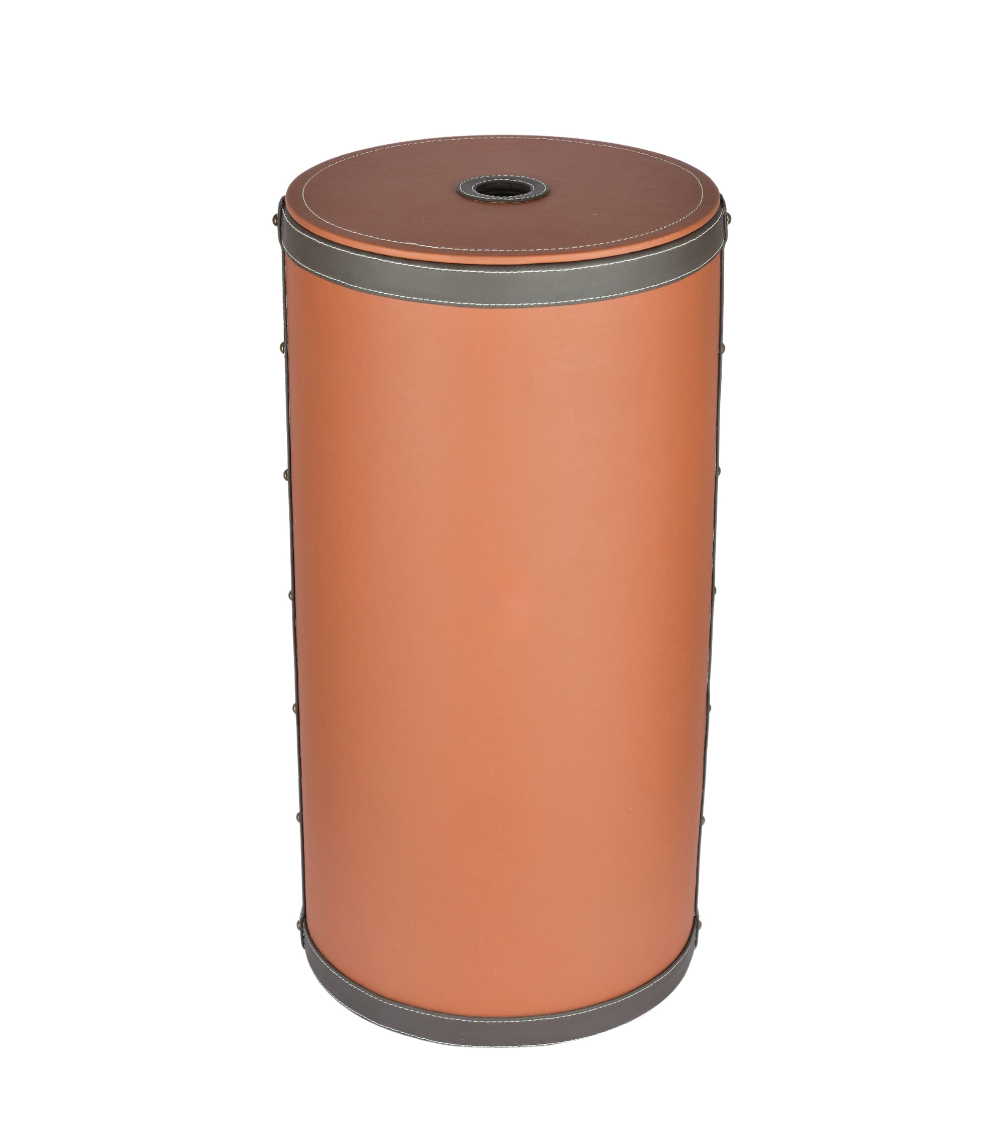 Premsons® Two Tone Laundry Basket -  Modern Faux Leather Hamper for Clothes Storage - Round - Large - Orange & Grey - 20 Litres