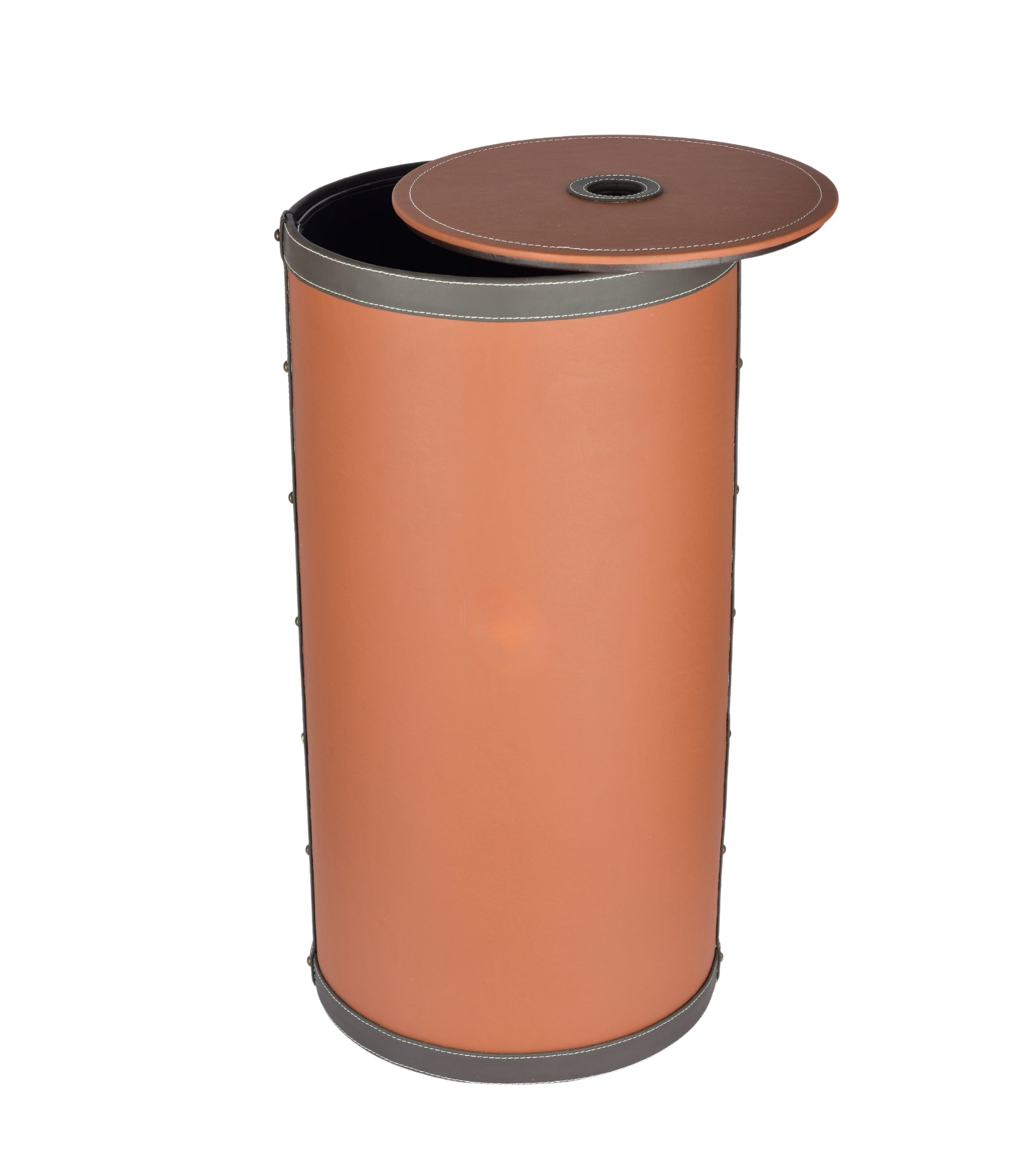 Premsons® Two Tone Laundry Basket -  Modern Faux Leather Hamper for Clothes Storage - Round - Large - Orange & Grey - 20 Litres