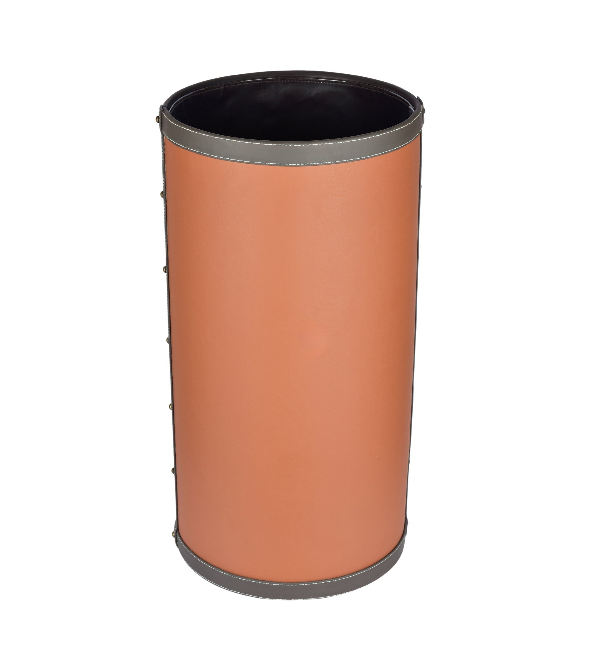 Premsons® Two Tone Laundry Basket -  Modern Faux Leather Hamper for Clothes Storage - Round - Large - Orange & Grey - 20 Litres