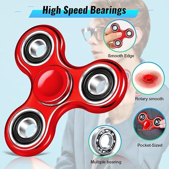 Premsons® Hand Spinner Desk Toy - High Speed Smooth Finger Spin Sensory Fidget Stress Relief Game Play for Kids & Adults - Birthday Party Gift - Four Bearing - Red