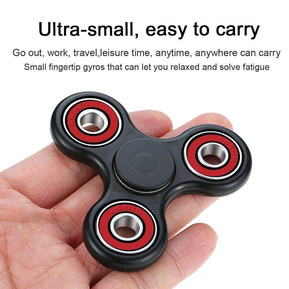 Premsons® Hand Spinner Desk Toy - High Speed Smooth Finger Spin Sensory Fidget Stress Relief Game Play for Kids & Adults - Birthday Party Gift - Four Bearing - Black + Red Bearing