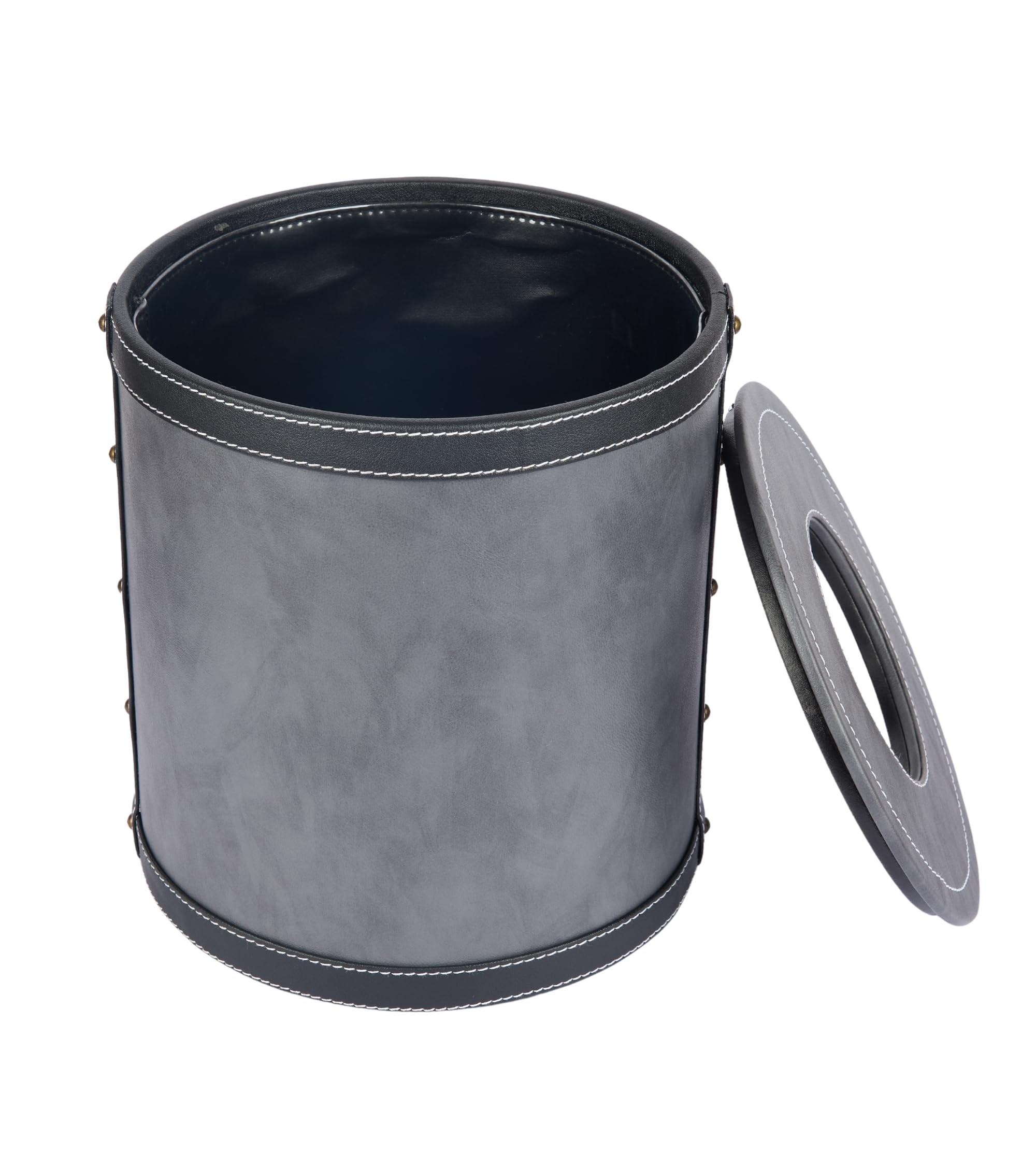 Premsons® Faux Leather Dustbin - Stylish & Durable Waste Bin for Home, Office, & Bedroom - Two Tone Round - Grey with Black - 5 Litres