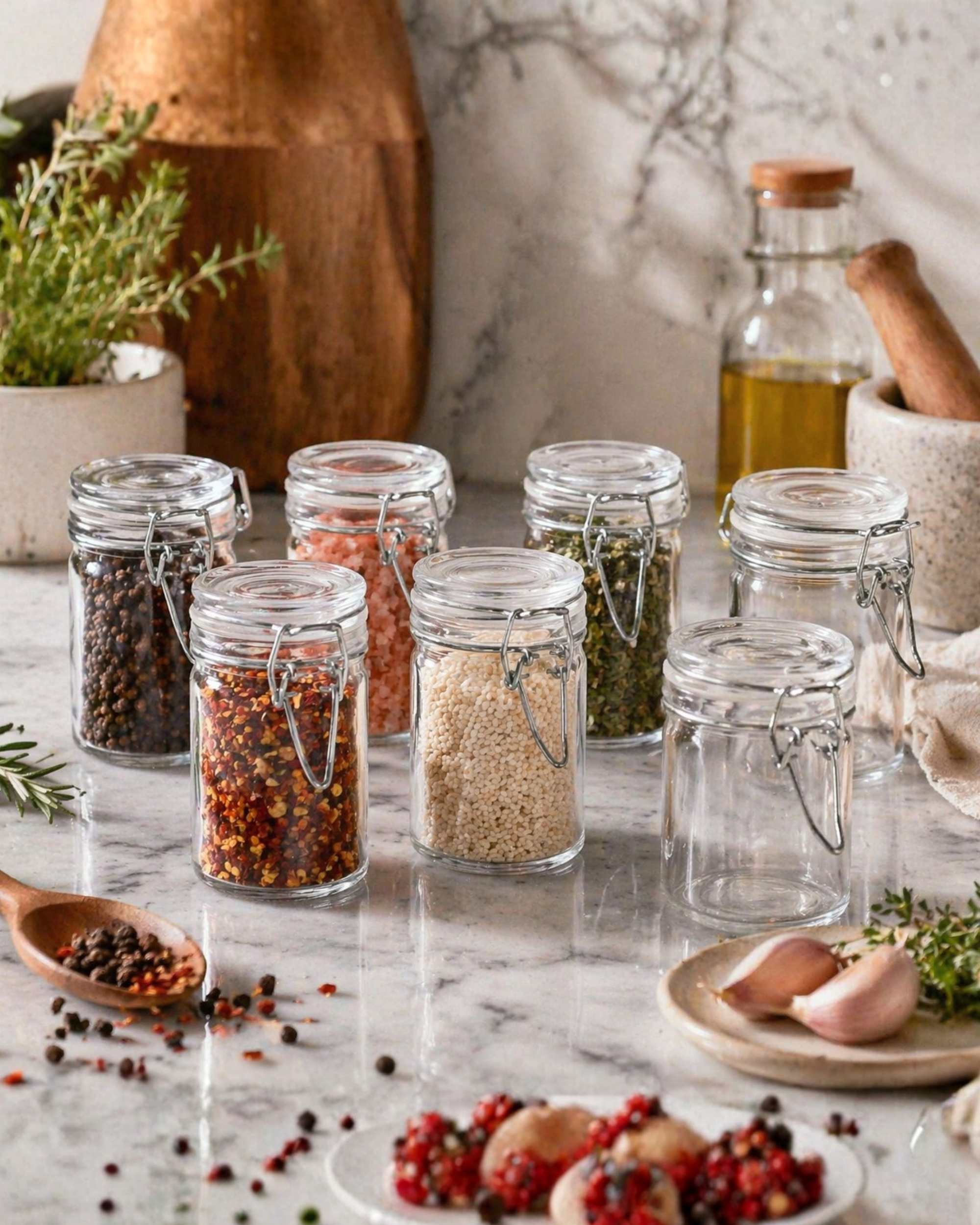 Premsons® Airtight Glass Storage Jars 50ml (Pack of 6) | Clip Lock Lid, Wide Mouth Design | Perfect for Spices, Masala, Achar & Dry Food