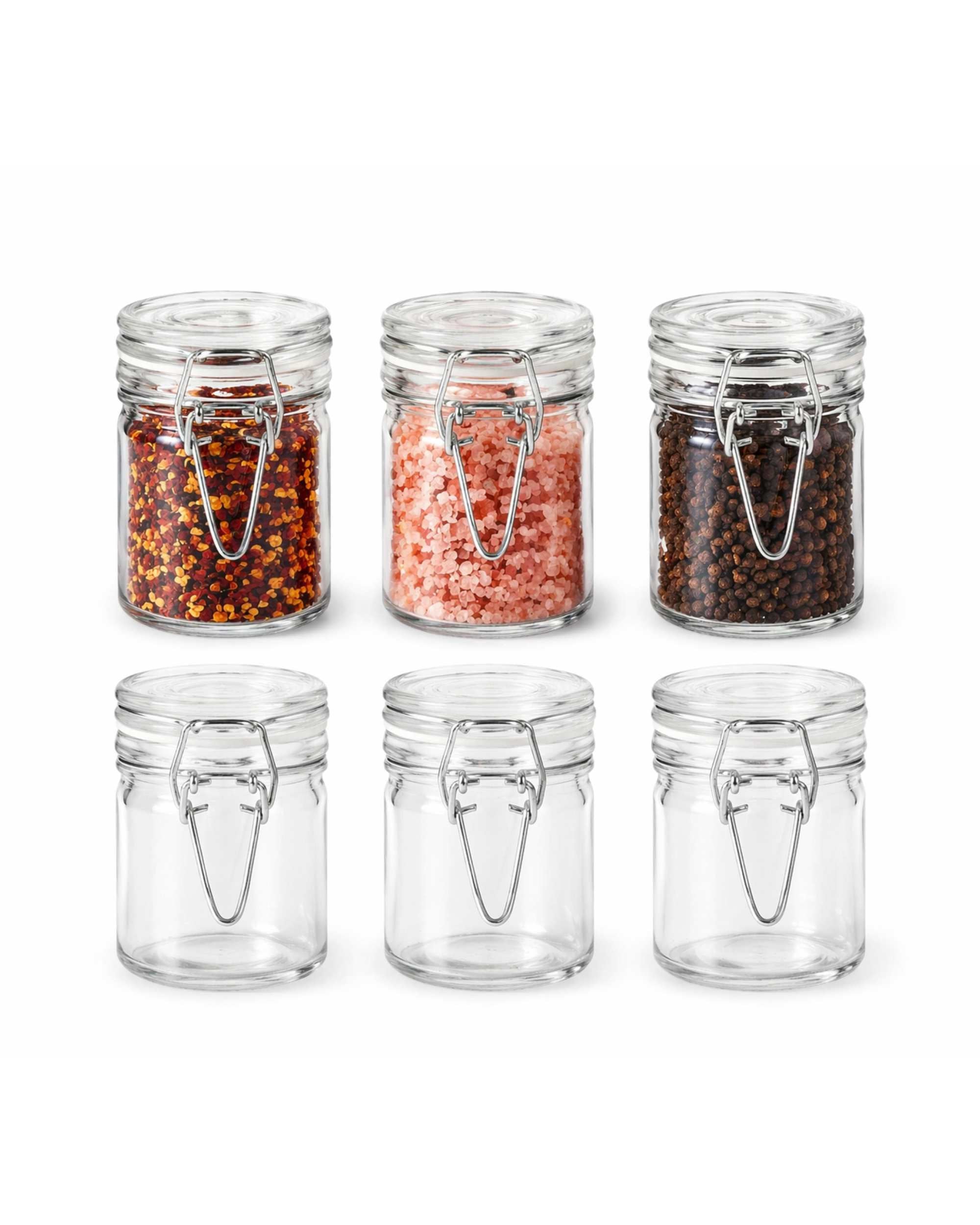 Premsons® Airtight Glass Storage Jars 50ml (Pack of 6) | Clip Lock Lid, Wide Mouth Design | Perfect for Spices, Masala, Achar & Dry Food