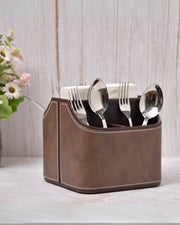 Premsons® Leatherette Cutlery Holder | Multipurpose Organizer for Kitchen and Tableware (Light Brown & Dark Brown, 5 Section)