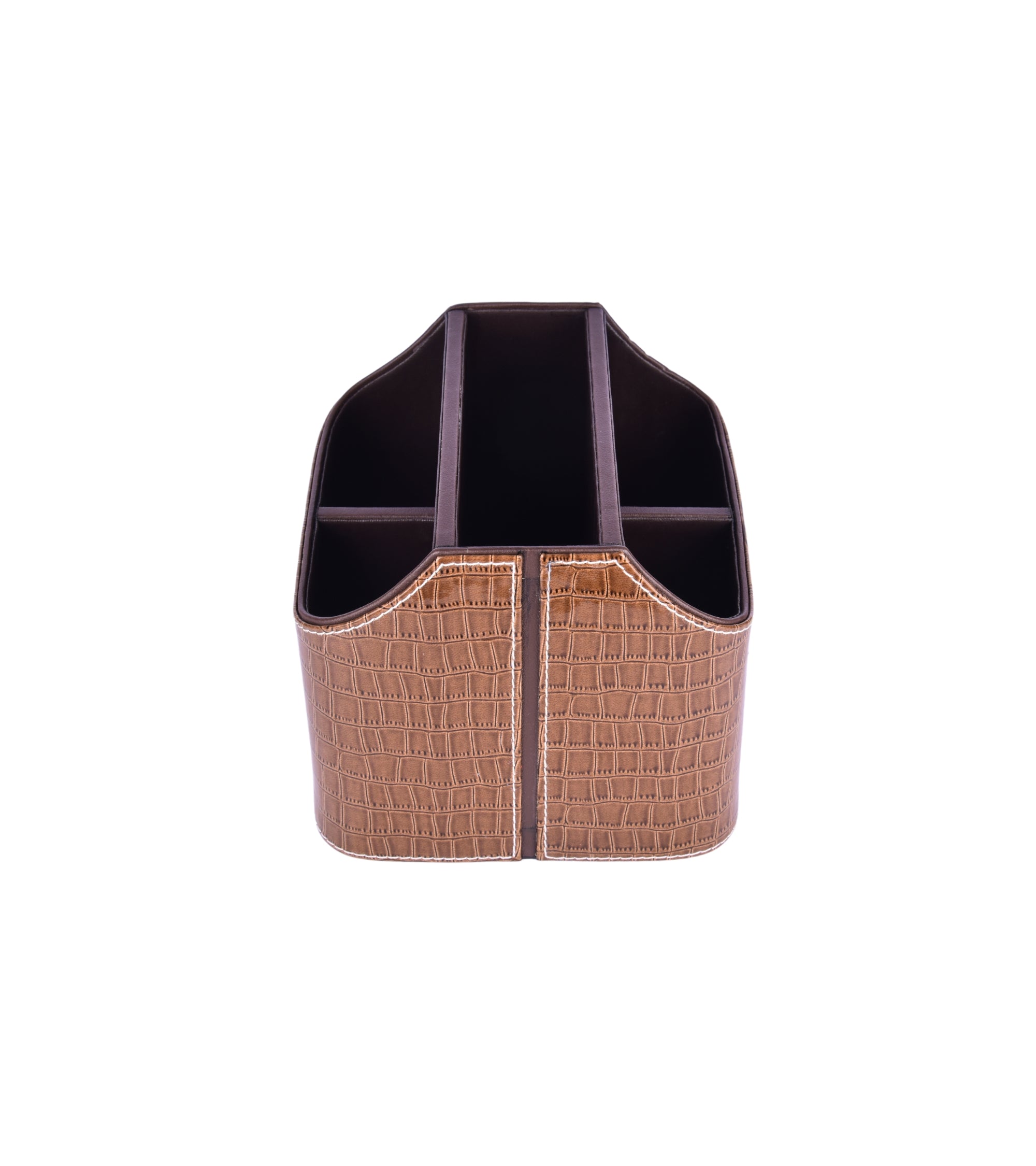 Premsons® Leatherette Cutlery Holder | Multipurpose Organizer for Kitchen and Tableware (Croc - Brown, 5 Section)