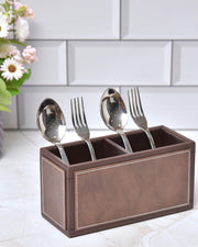 Premsons® Leatherette Cutlery Holder | Multipurpose Organizer for Kitchen and Tableware (Dark Brown & Brown, 2 Section)