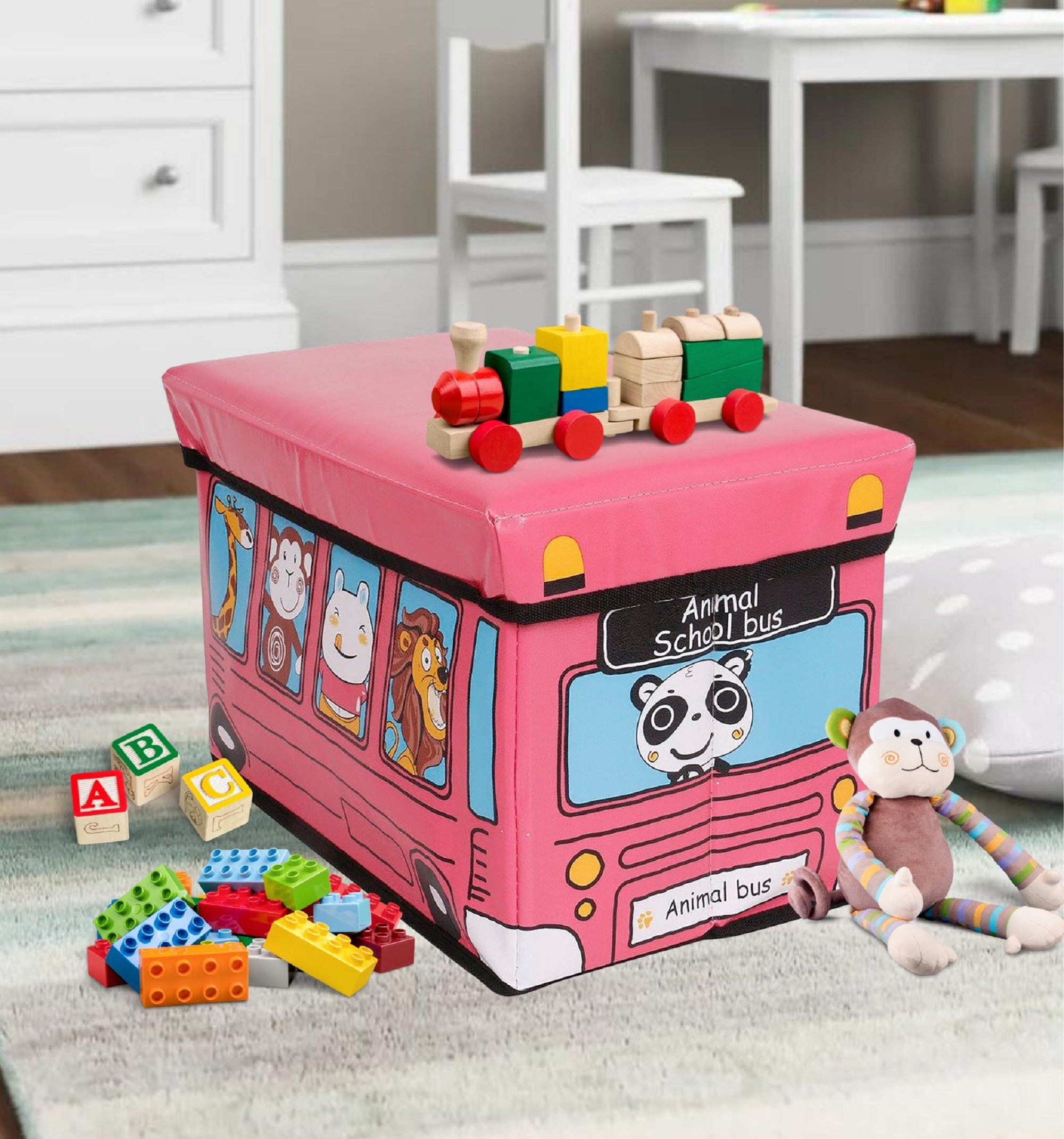 Premsons® Storage Box | Fabric Children’s Printed Rectangular Folding Seat | Compartment for Organizing Toys, Clothes, Books
