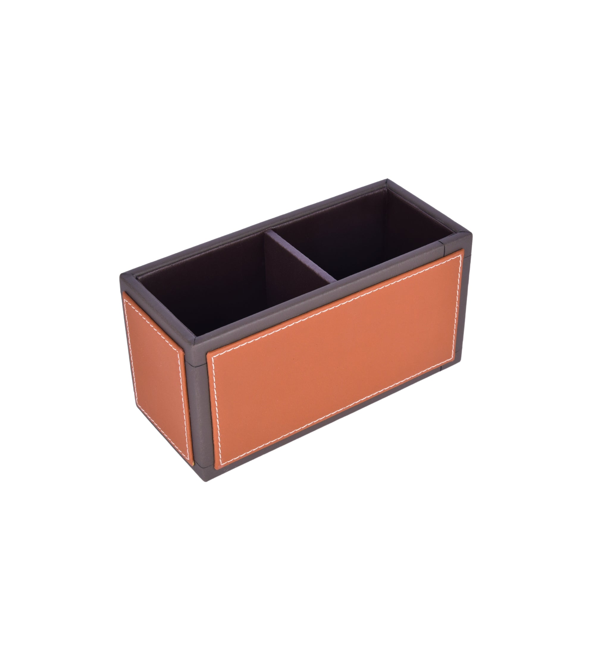Premsons® Leatherette Cutlery Holder | Multipurpose Organizer for Kitchen and Tableware (Orange & Grey, 2 Section)