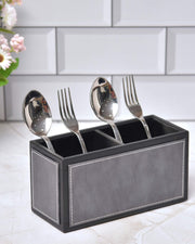 Premsons® Leatherette Cutlery Holder | Multipurpose Organizer for Kitchen and Tableware (Grey & Black, 2 Section)