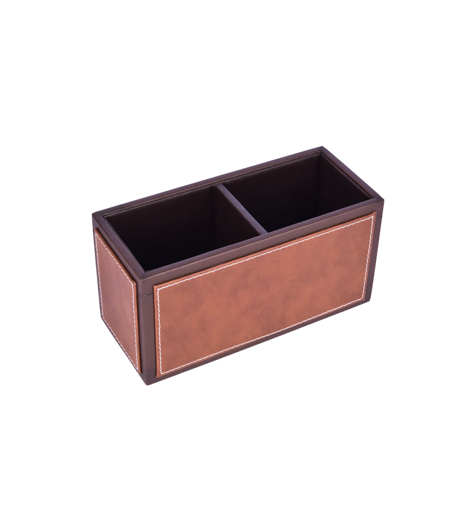 Premsons® Leatherette Cutlery Holder | Multipurpose Organizer for Kitchen and Tableware (Tan & Dark Brown, 2 Section)