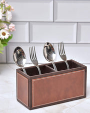 Premsons® Leatherette Cutlery Holder | Multipurpose Organizer for Kitchen and Tableware (Tan & Dark Brown, 2 Section)