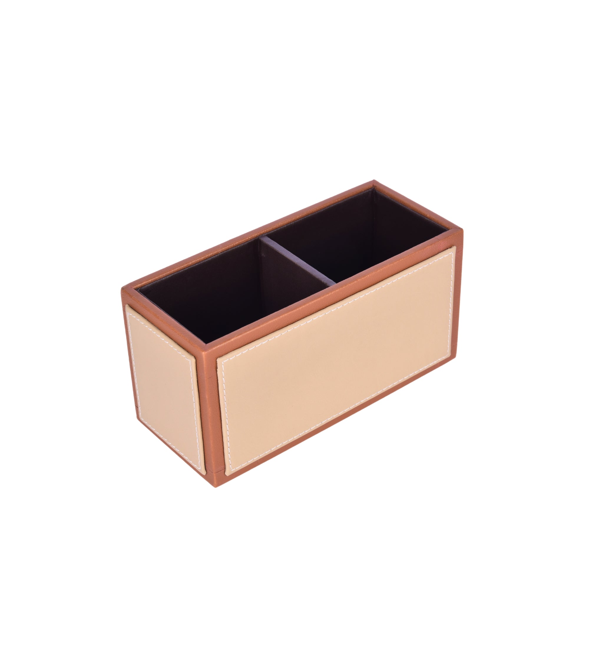 Premsons® Leatherette Cutlery Holder | Multipurpose Organizer for Kitchen and Tableware (Beige & Orange, 2 Section)