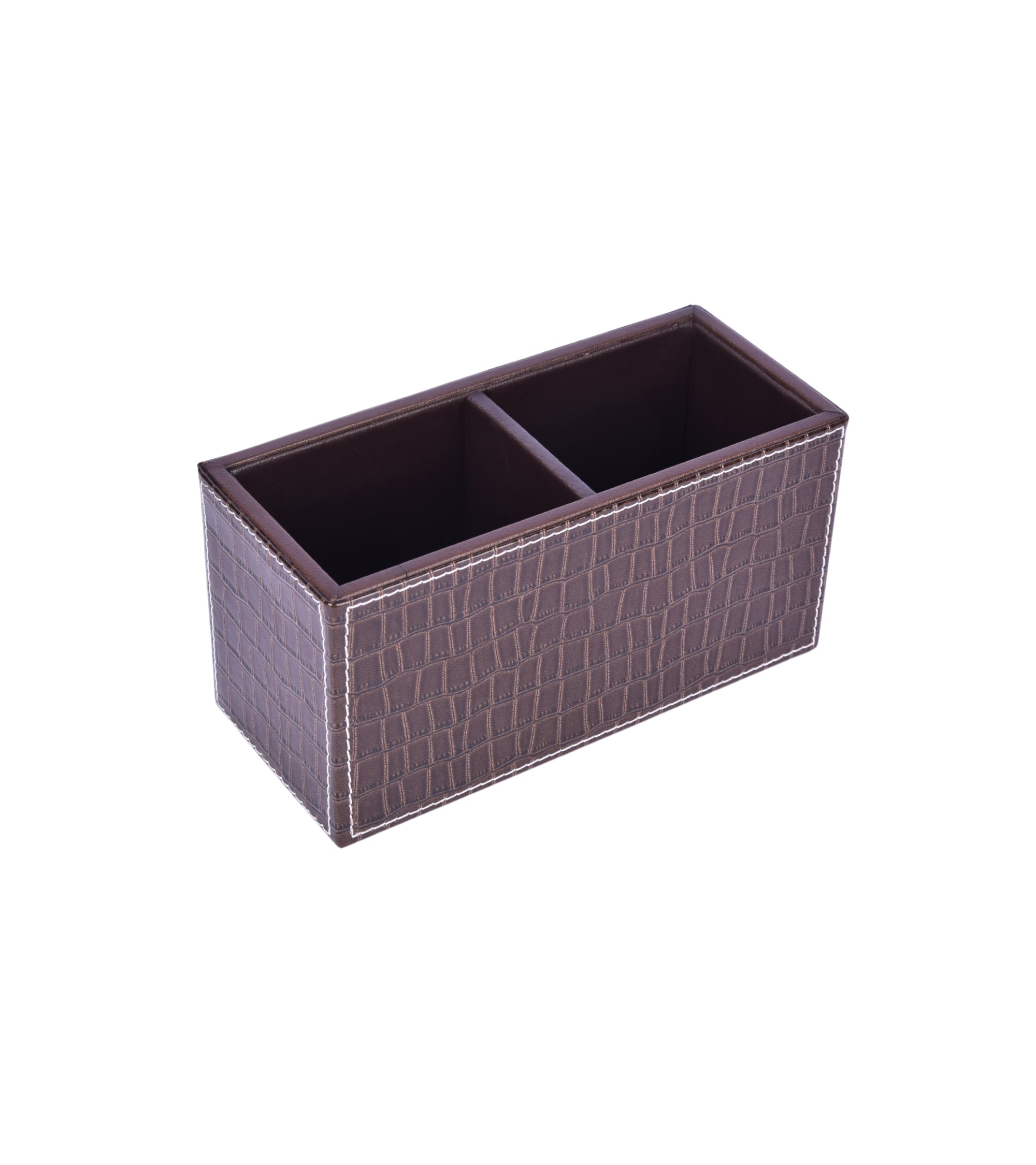 Premsons® Leatherette Cutlery Holder | Multipurpose Organizer for Kitchen and Tableware (Croc-Dark Brown, 2 Section)