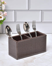 Premsons® Leatherette Cutlery Holder | Multipurpose Organizer for Kitchen and Tableware (Croc-Dark Brown, 2 Section)