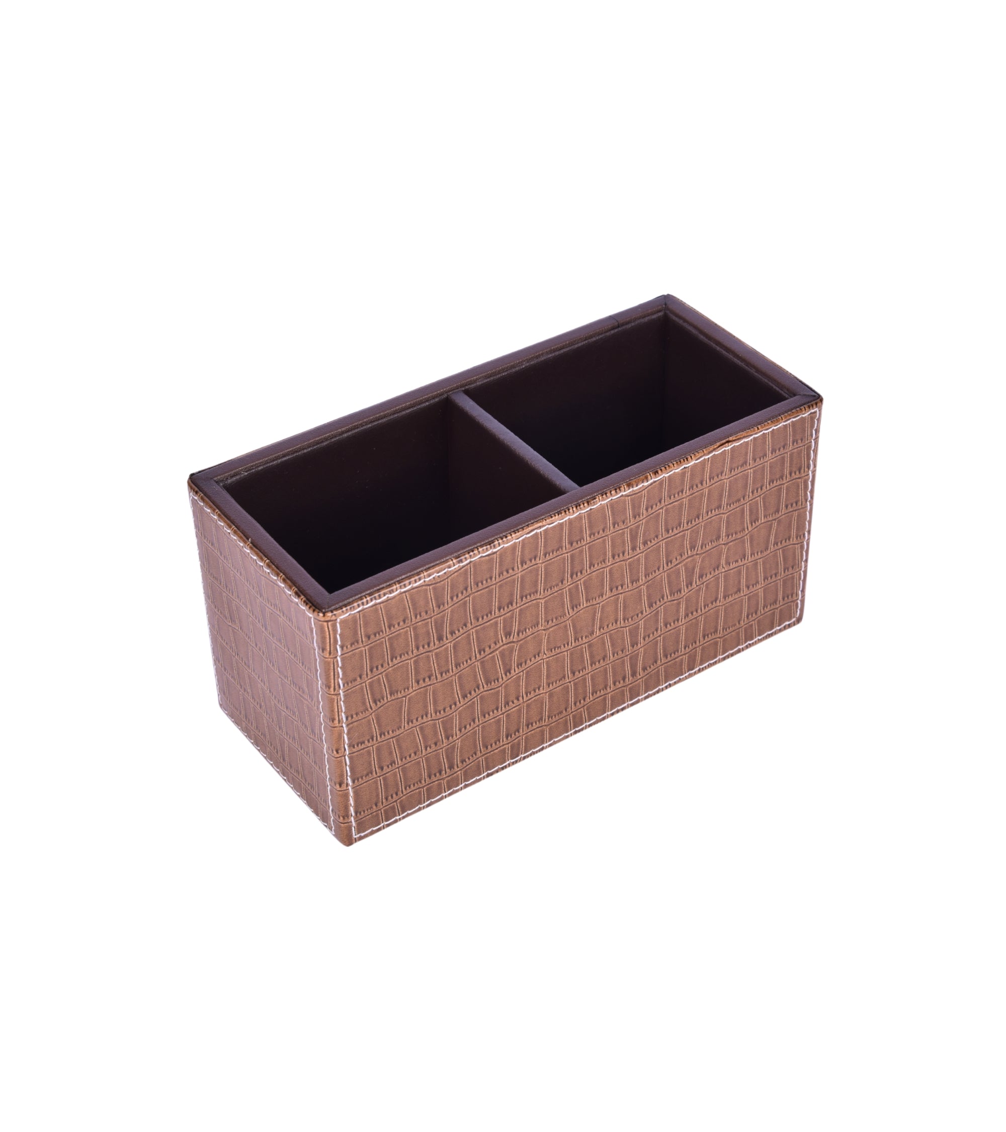 Premsons® Leatherette Cutlery Holder | Multipurpose Organizer for Kitchen and Tableware (Croc-Brown, 2 Section)