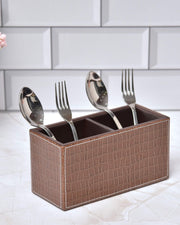 Premsons® Leatherette Cutlery Holder | Multipurpose Organizer for Kitchen and Tableware (Croc-Brown, 2 Section)