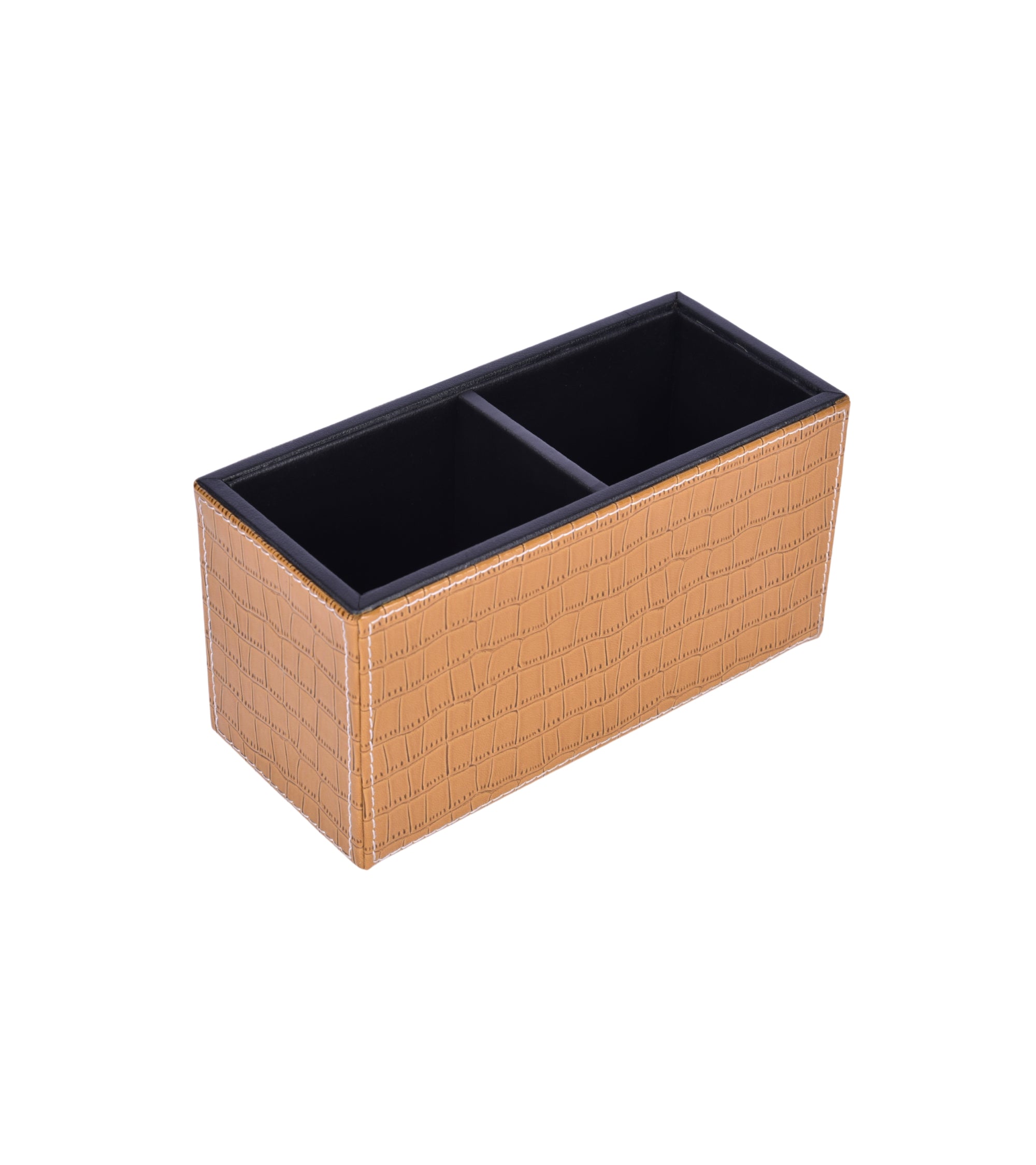 Premsons® Leatherette Cutlery Holder | Multipurpose Organizer for Kitchen and Tableware (Croc-Light Brown, 2 Section)