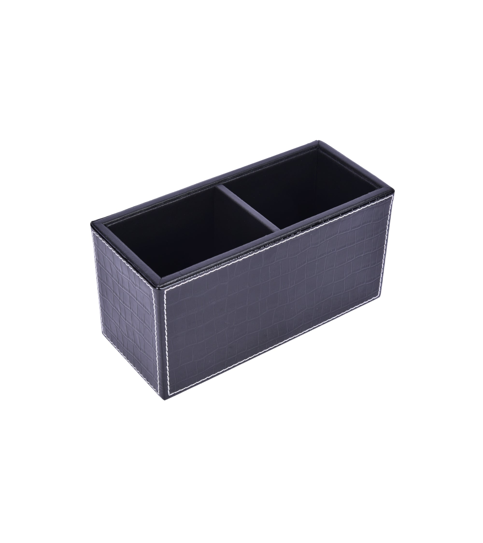 Premsons® Leatherette Cutlery Holder | Multipurpose Organizer for Kitchen and Tableware (Croc-Black, 2 Section)