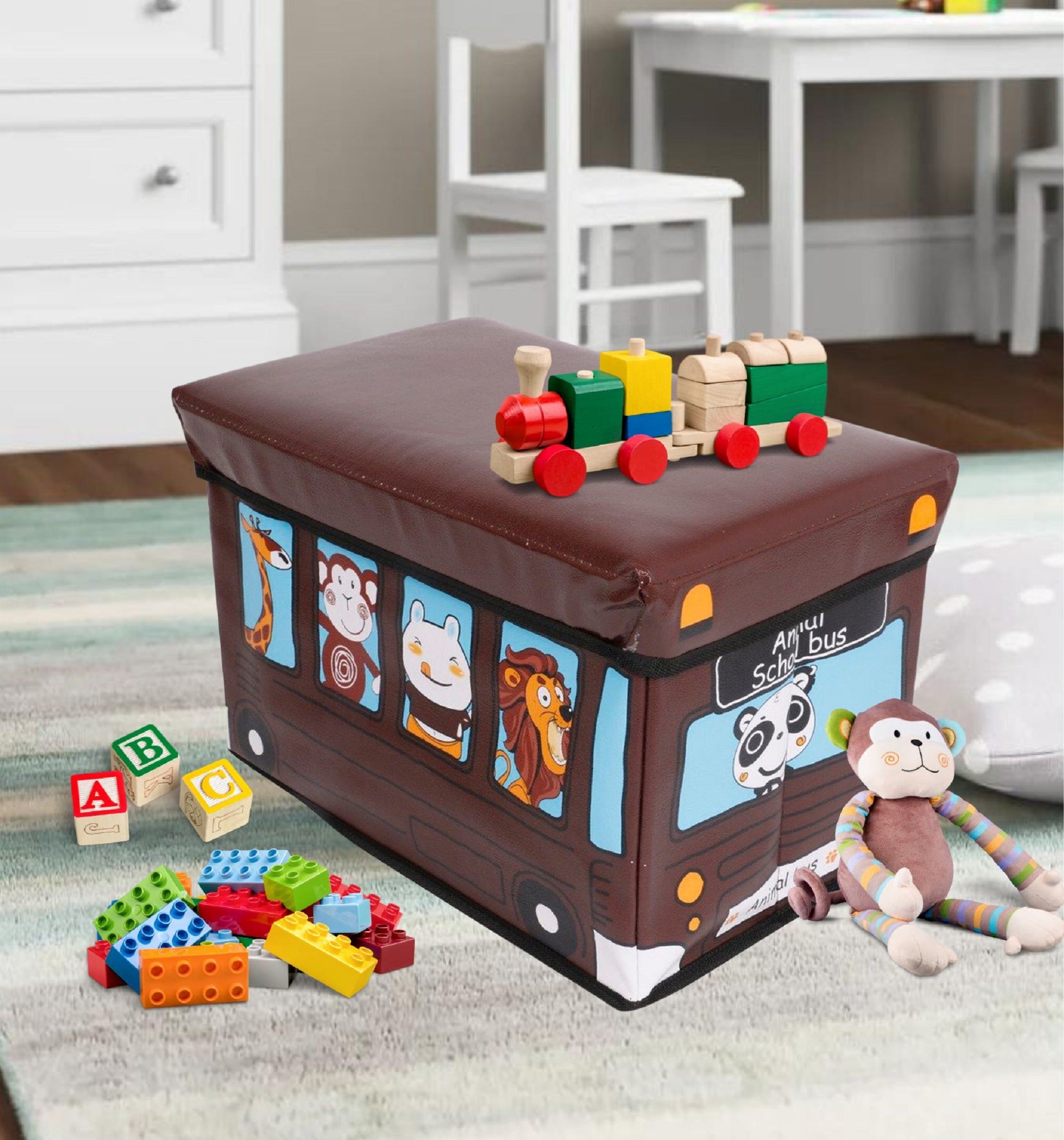 Premsons® Storage Box | Fabric Children’s Printed Rectangular Folding Seat | Compartment for Organizing Toys, Clothes, Books