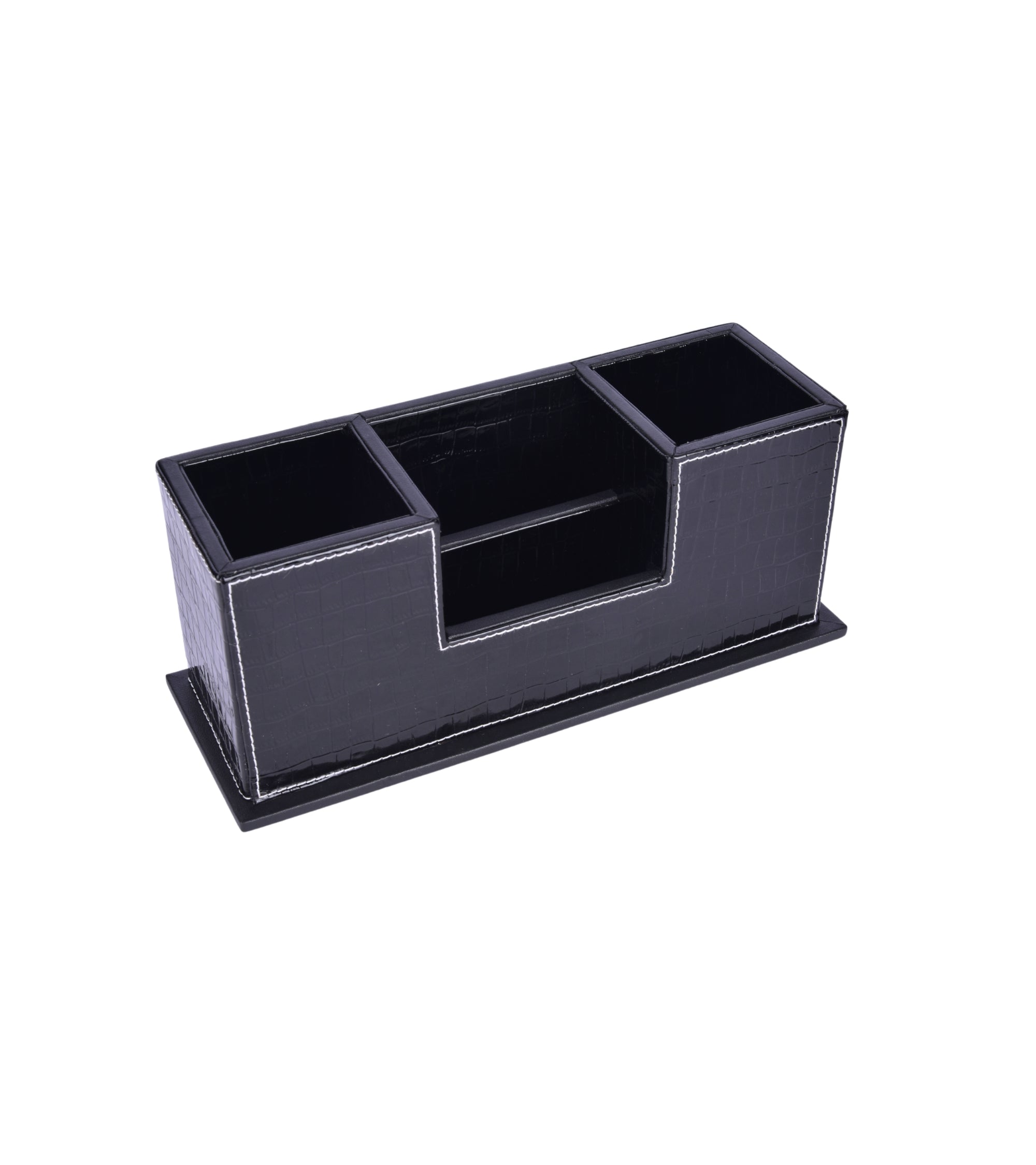 Premsons® Desk Organizer Croc Vegan Leather - Stylish Black Leatherette Organizers for Home & Office - Durable Faux Leather Stationery Holder, Elegant Design - Black